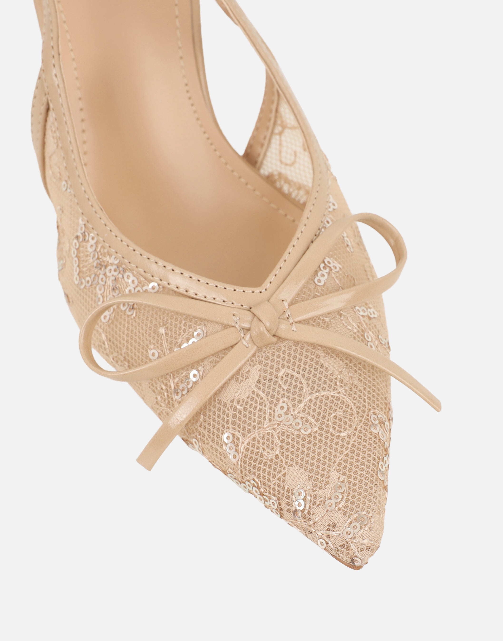 Saskia Beige Mesh Bow Detail Slingback Courts