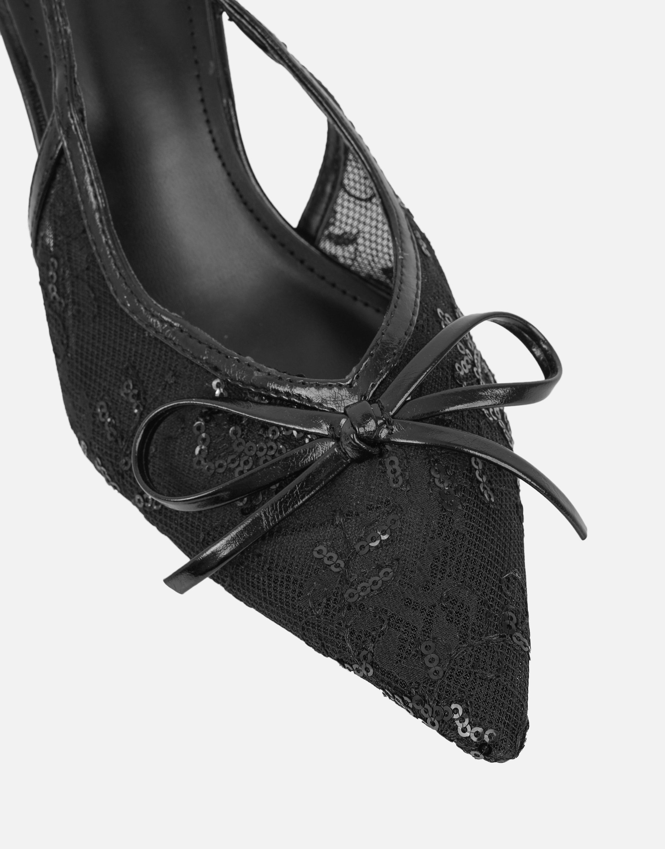 Saskia Black Mesh Bow Detail Slingback Courts