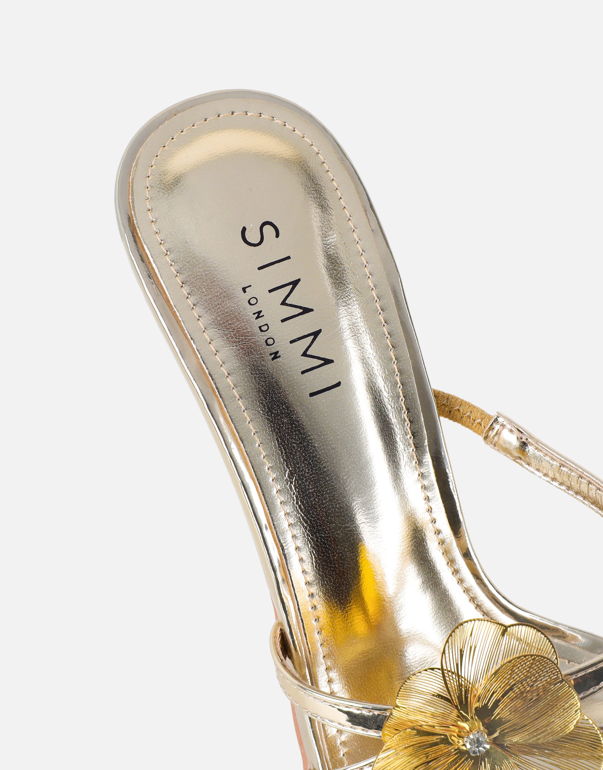 Tandy Gold Mirror Flower Detail Mules