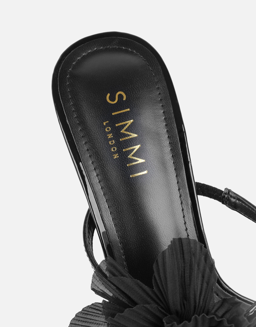 Tina Black Patent Flower Detail Heeled Sandals
