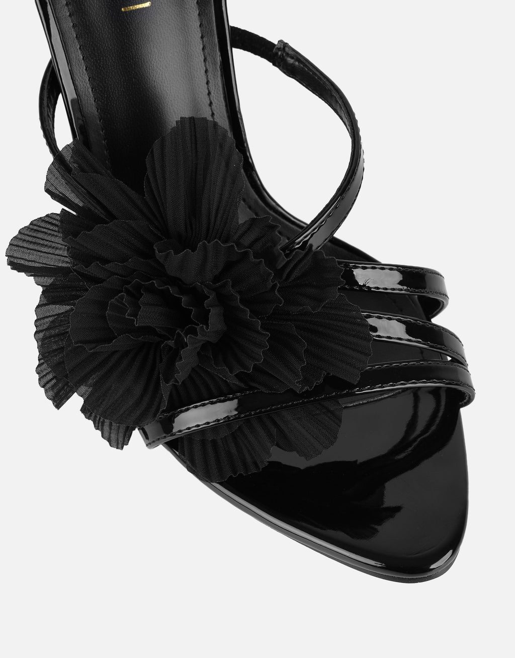 Tina Black Patent Flower Detail Heeled Sandals