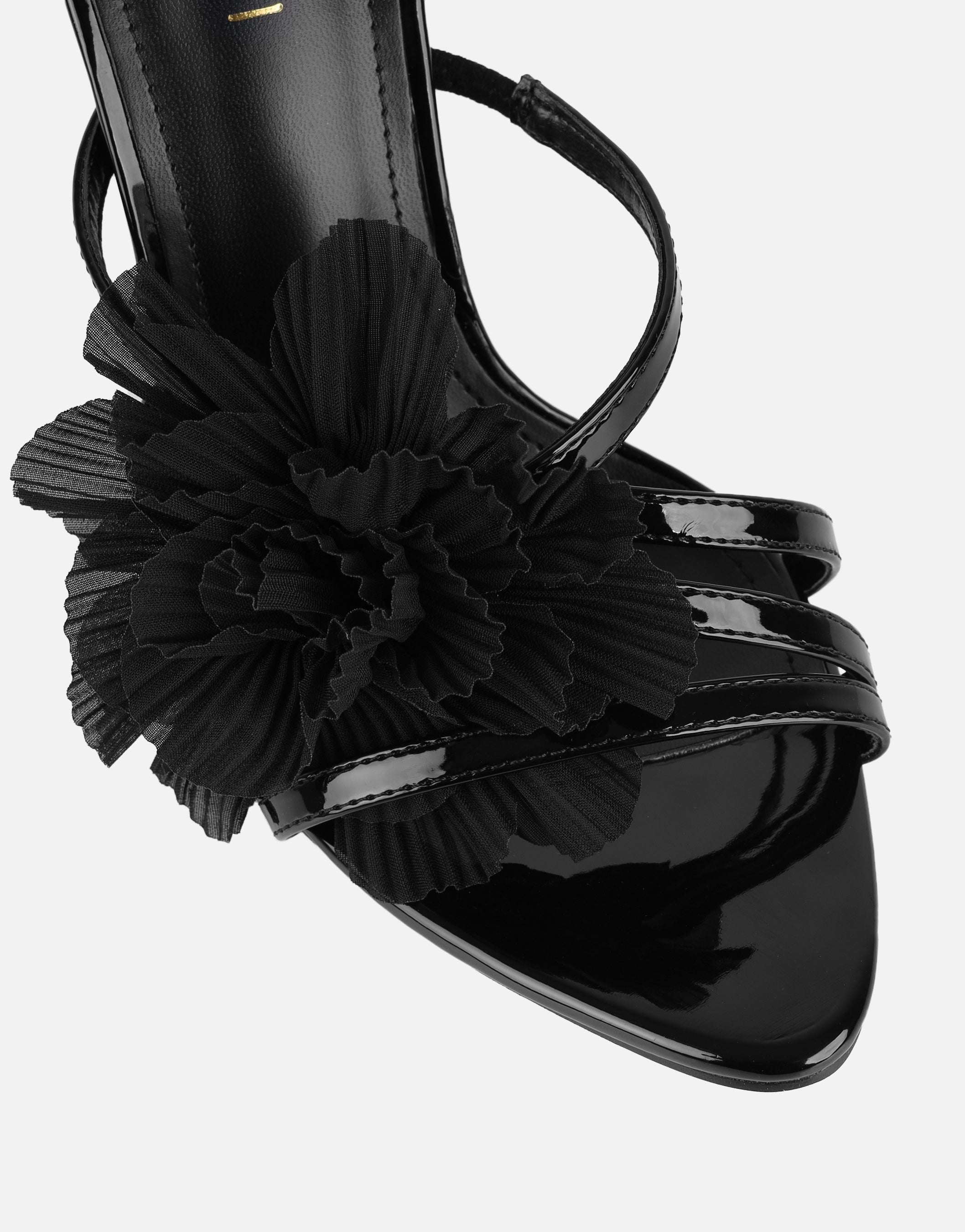 Tina Black Patent Flower Detail Heeled Sandals