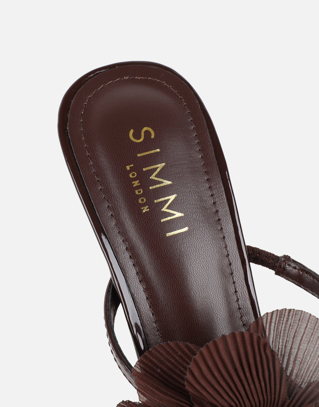 Tina Chocolate Patent Flower Detail Heeled Sandals