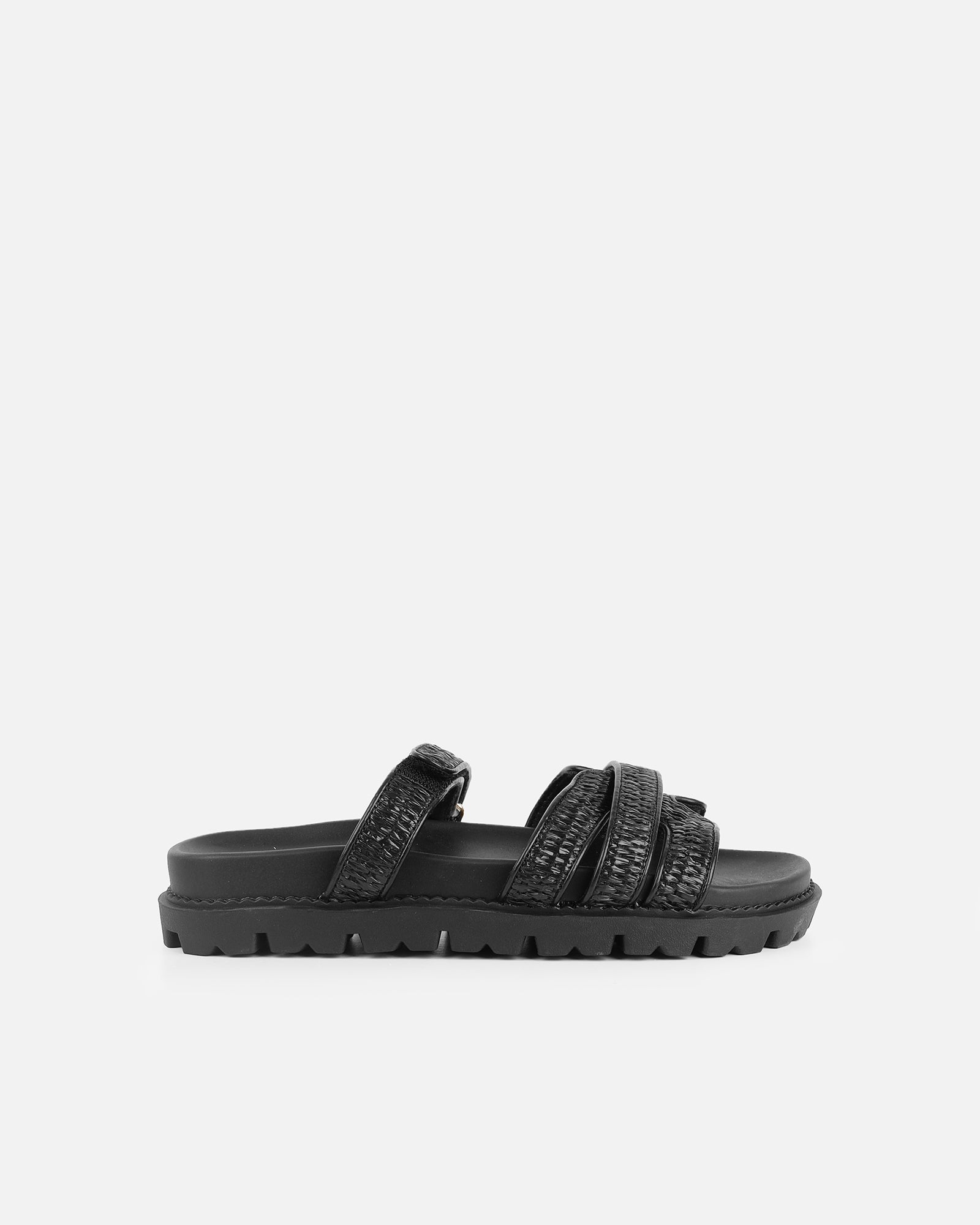 Veil Black Raffia Chunky Sliders