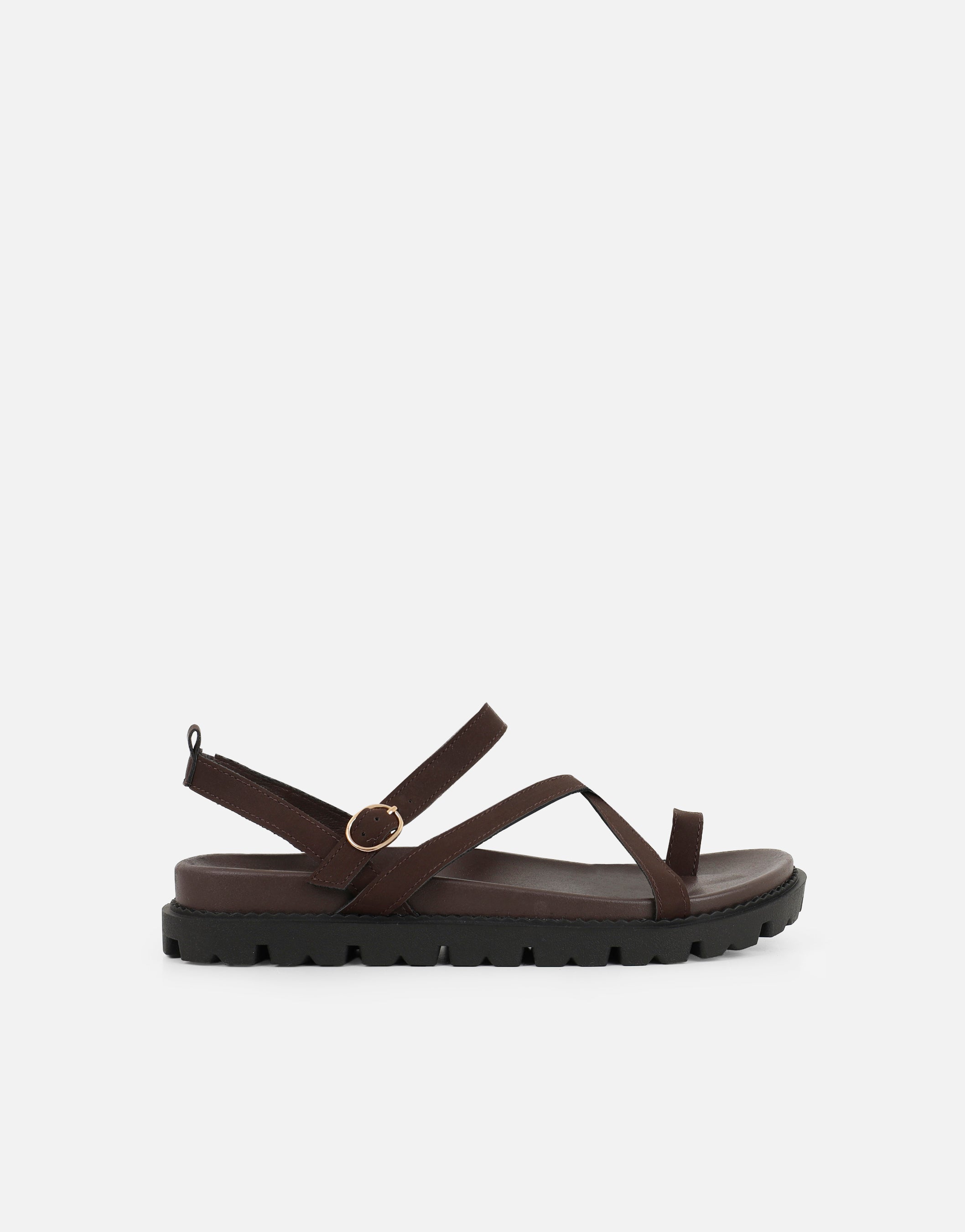 Verity Brown Nubuck Strappy Chunky Footbed Sandals