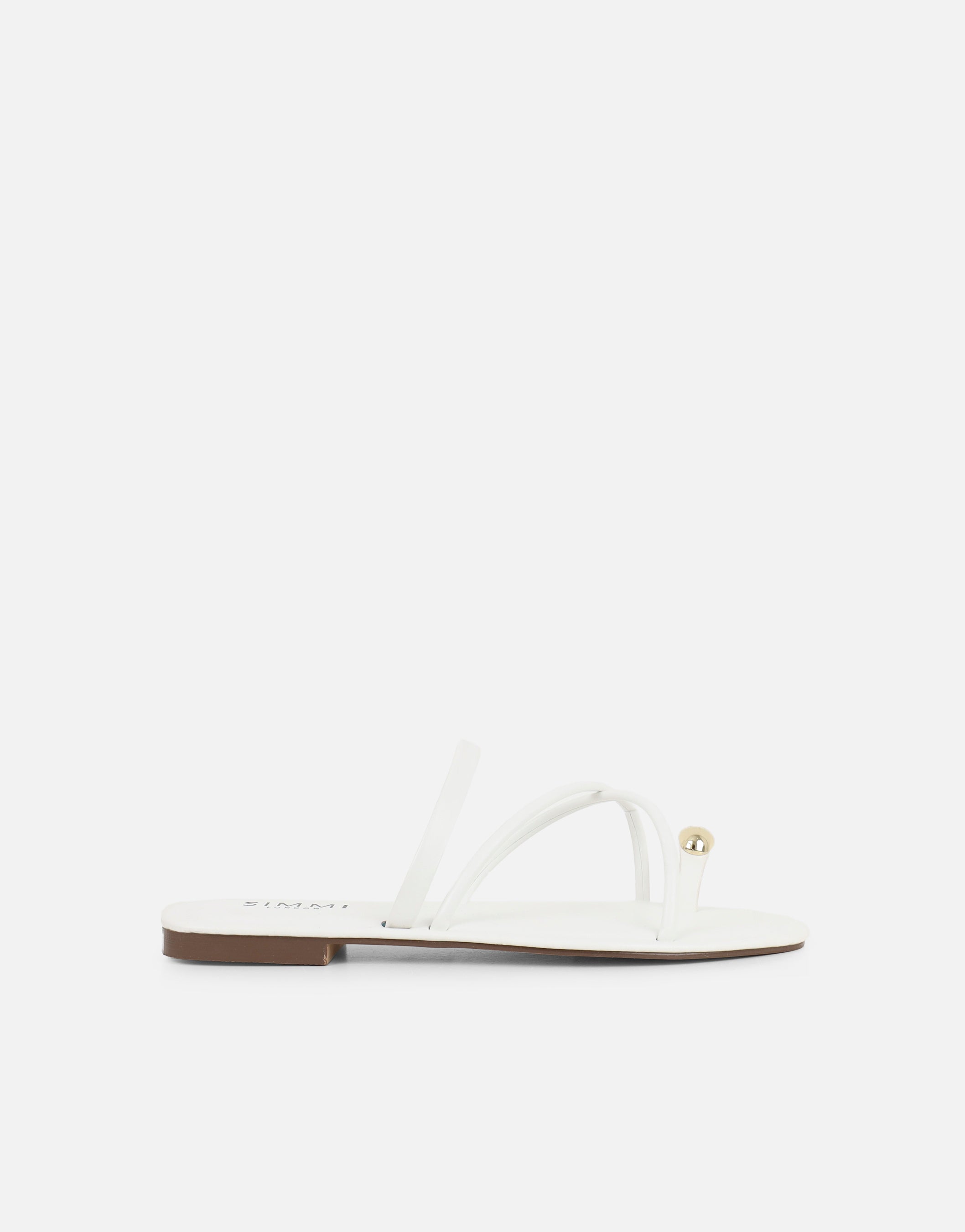 Zina White Gold Toe Detail Flat Sandals