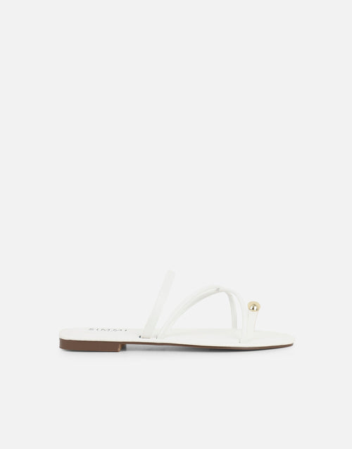 Zina White Gold Toe Detail Flat Sandals