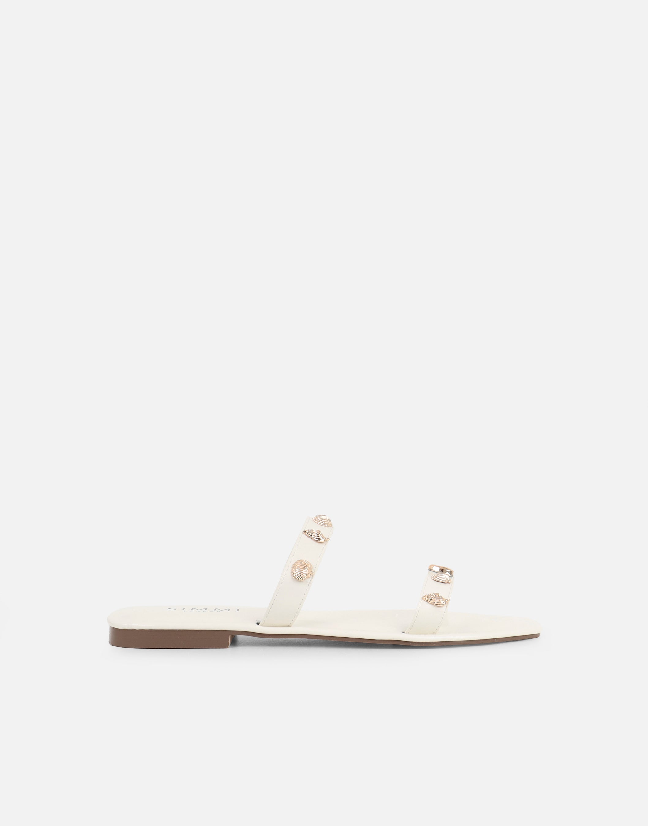 Chiara White Embellished Flat Sandals