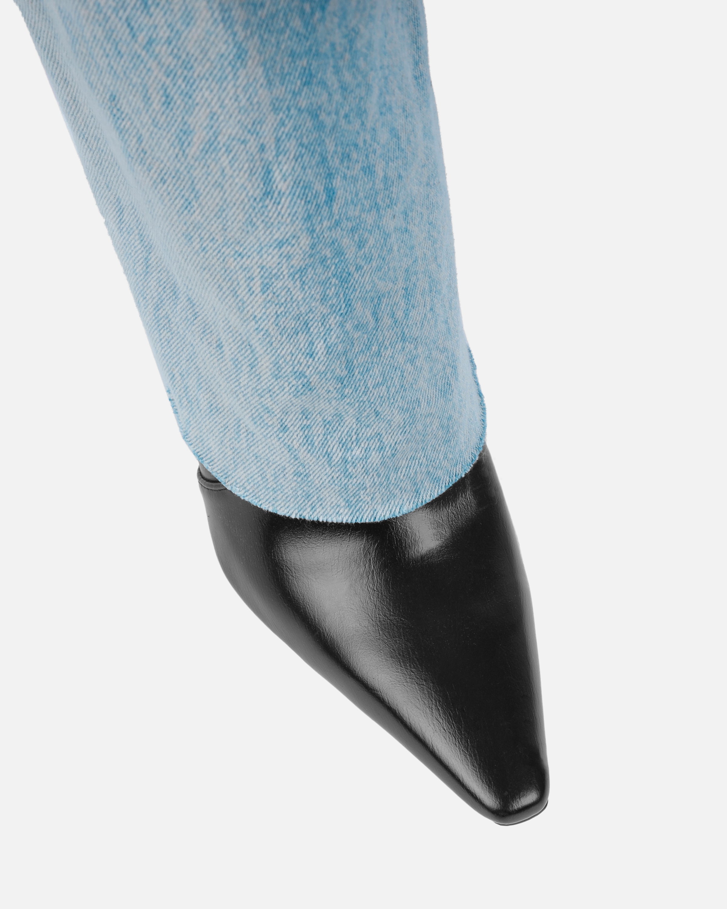 Fergal Denim And Black Fold Over Heeled Knee High Boots
