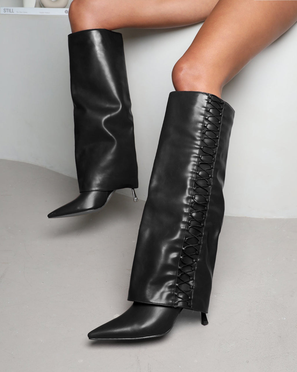 Axis Black Laced Fold Over Boots