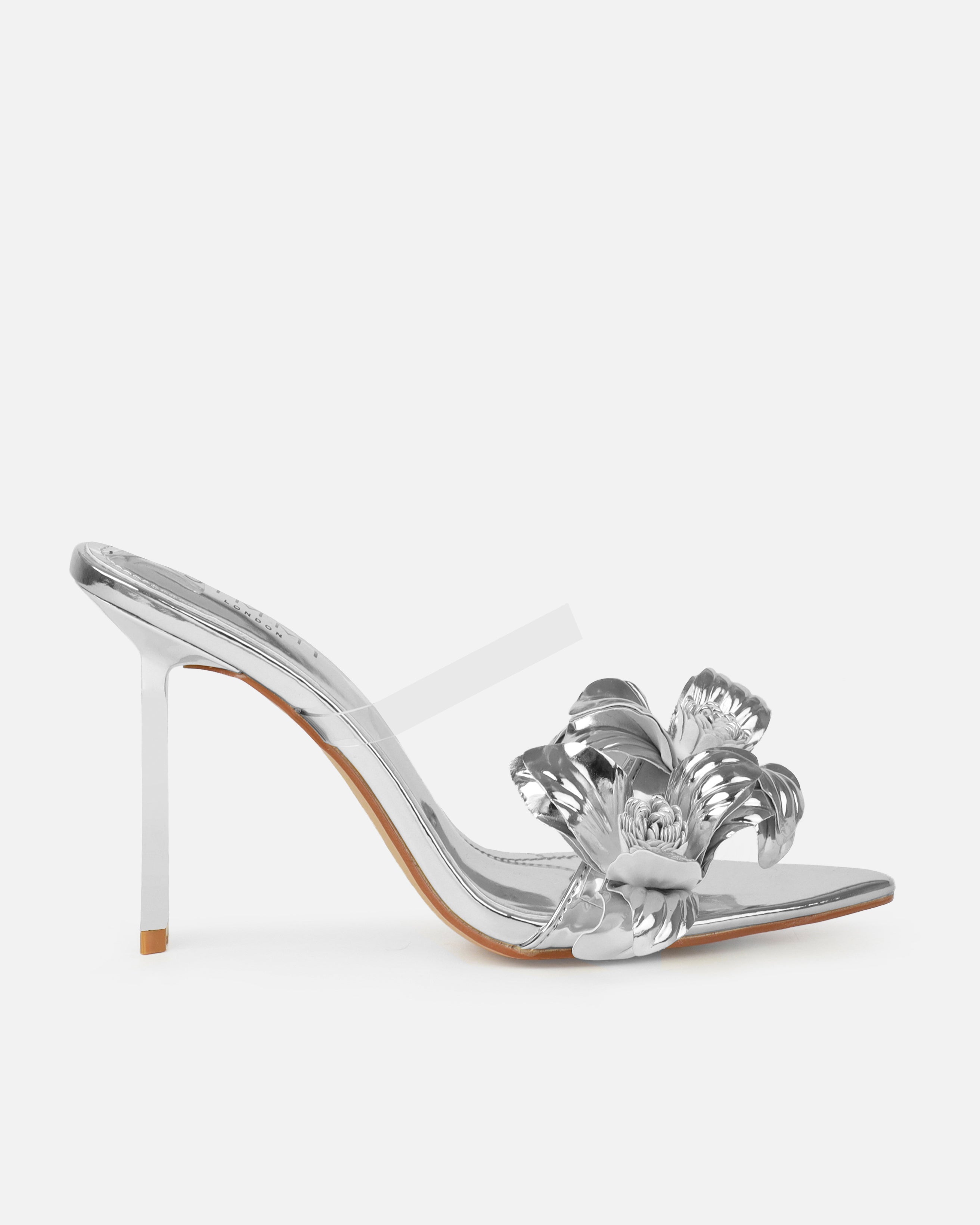 Acacia Silver Clear Flower Mules