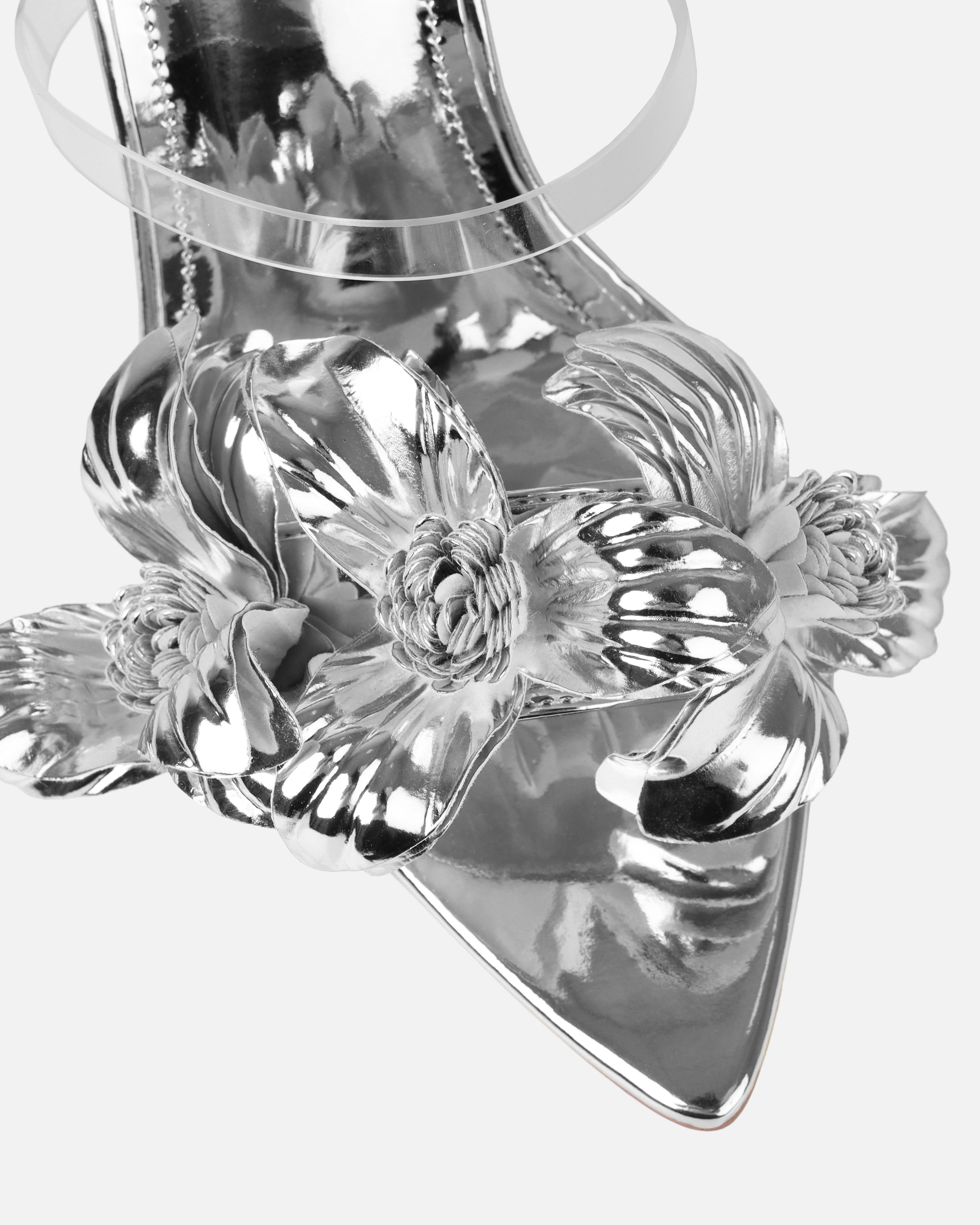 Acacia Silver Clear Flower Mules