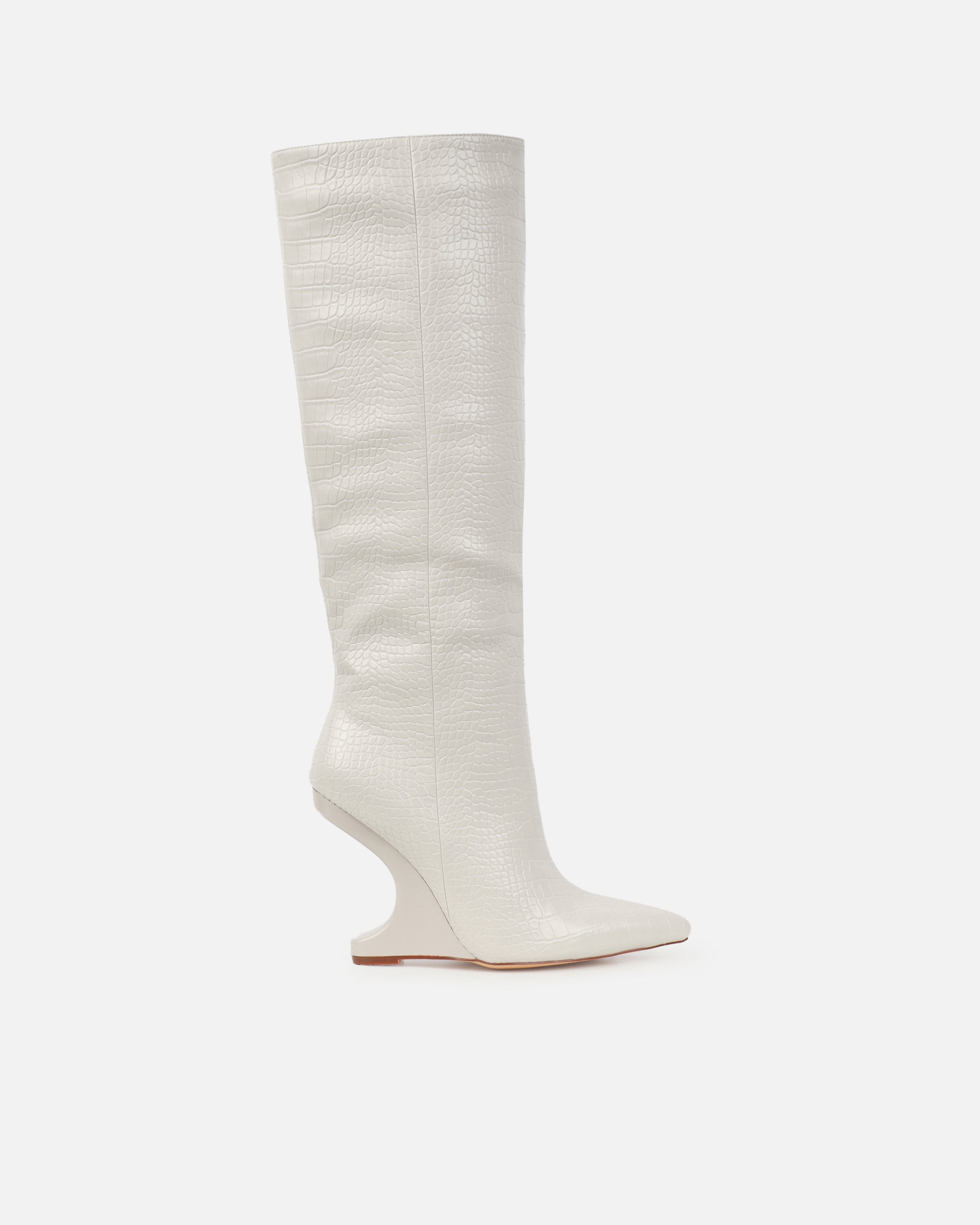 Adler Stone Faux Croc Wedge Knee High Boots