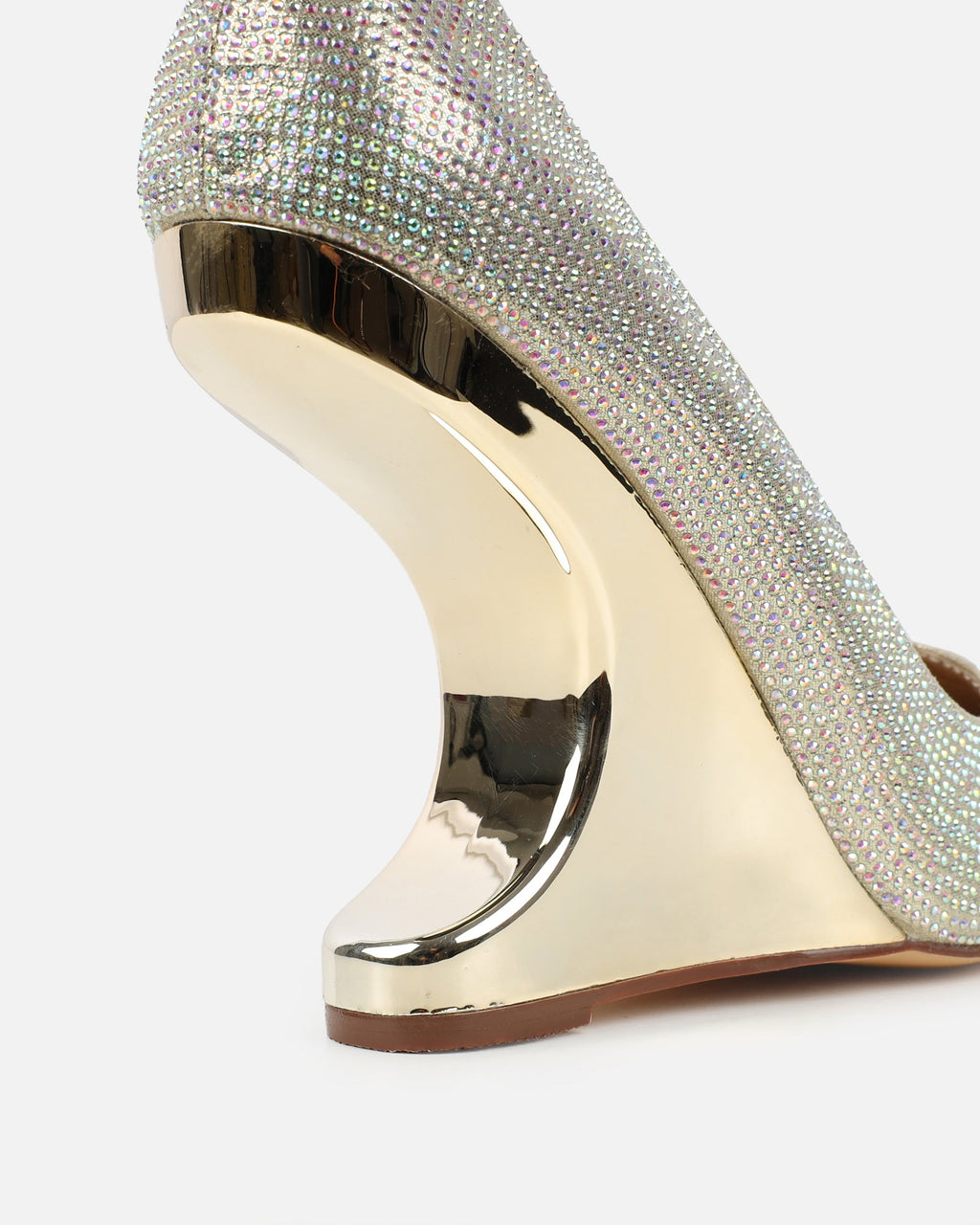 Millicent Gold Diamante Court Shoe Wedges