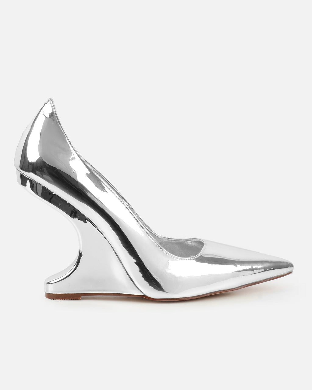 Stellar Silver Mirror Wedge Court Shoes