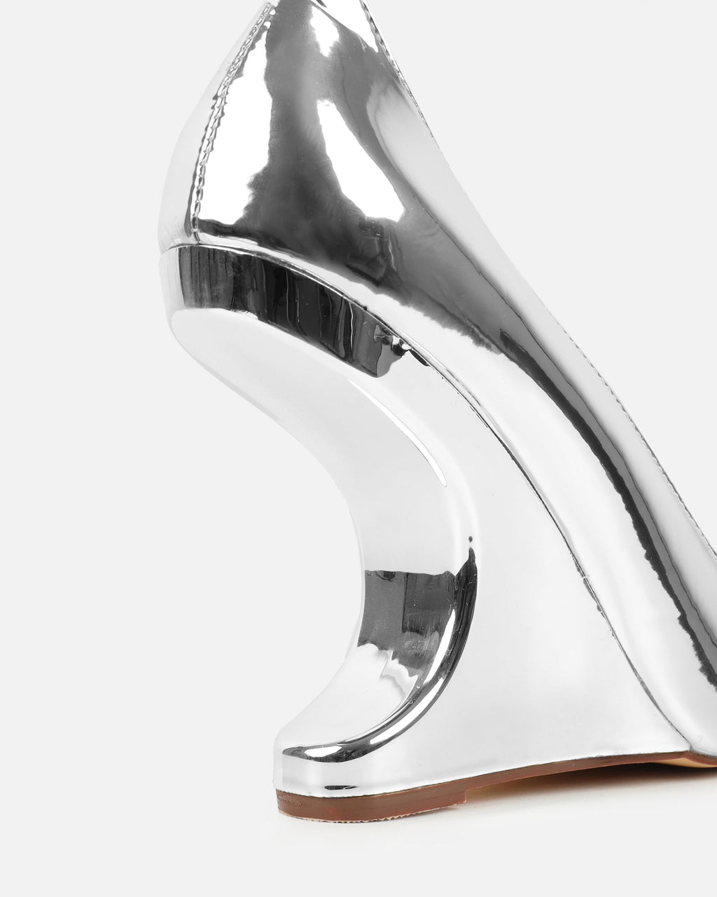 Stellar Silver Mirror Wedge Court Shoes