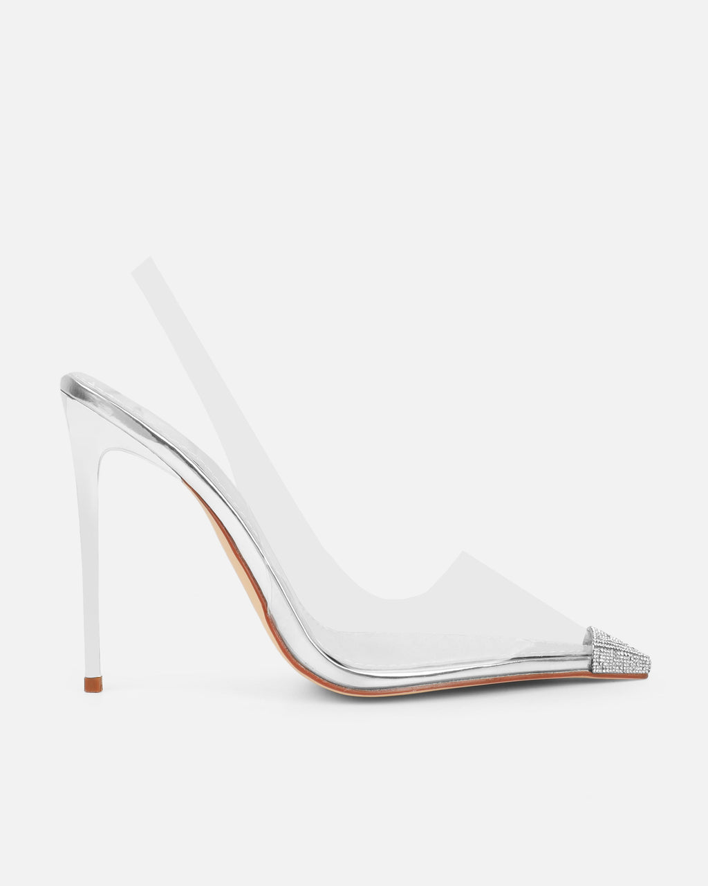Athenos Clear Silver Mirror Diamante Toe Court Shoes