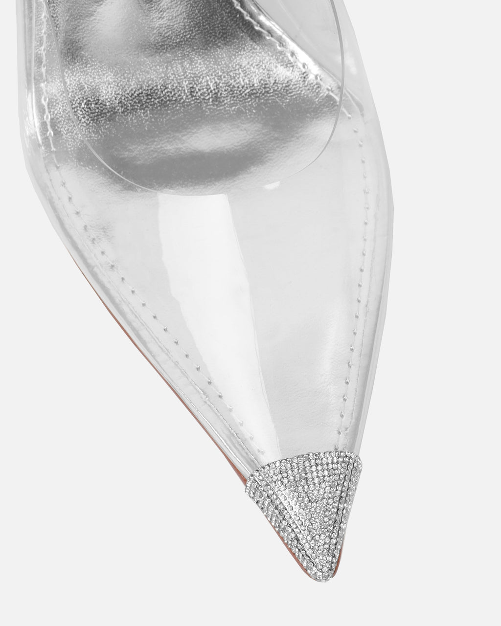Athenos Clear Silver Mirror Diamante Toe Court Shoes