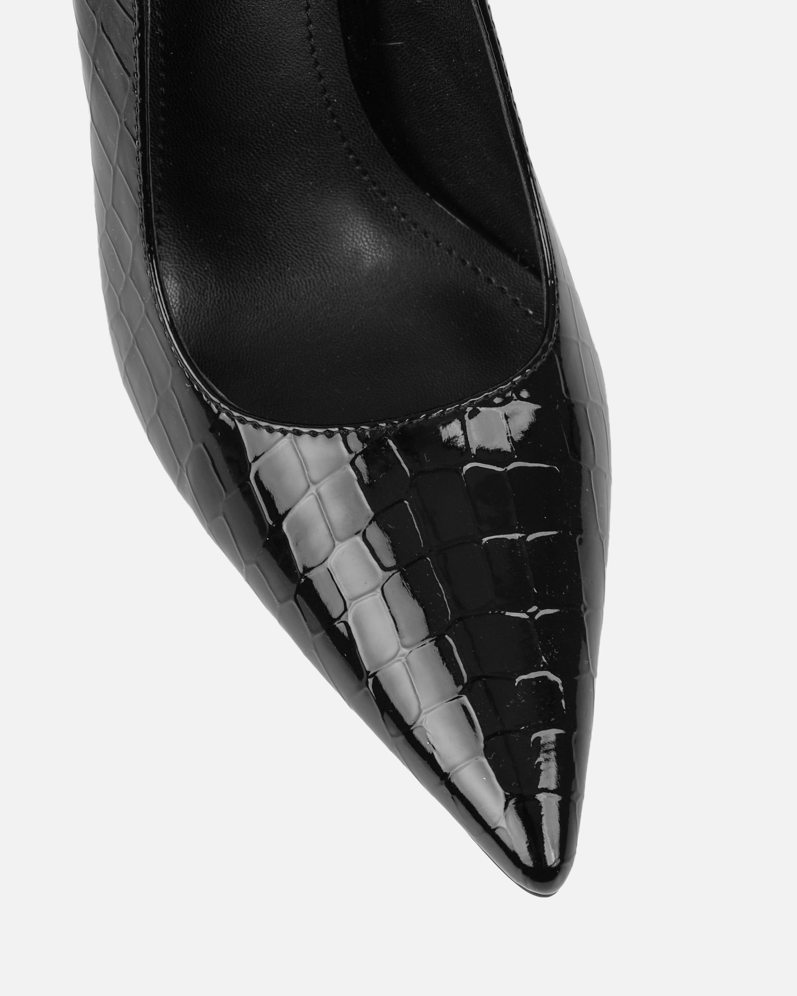 Kamii Black Patent Faux Croc Effect Court Shoes