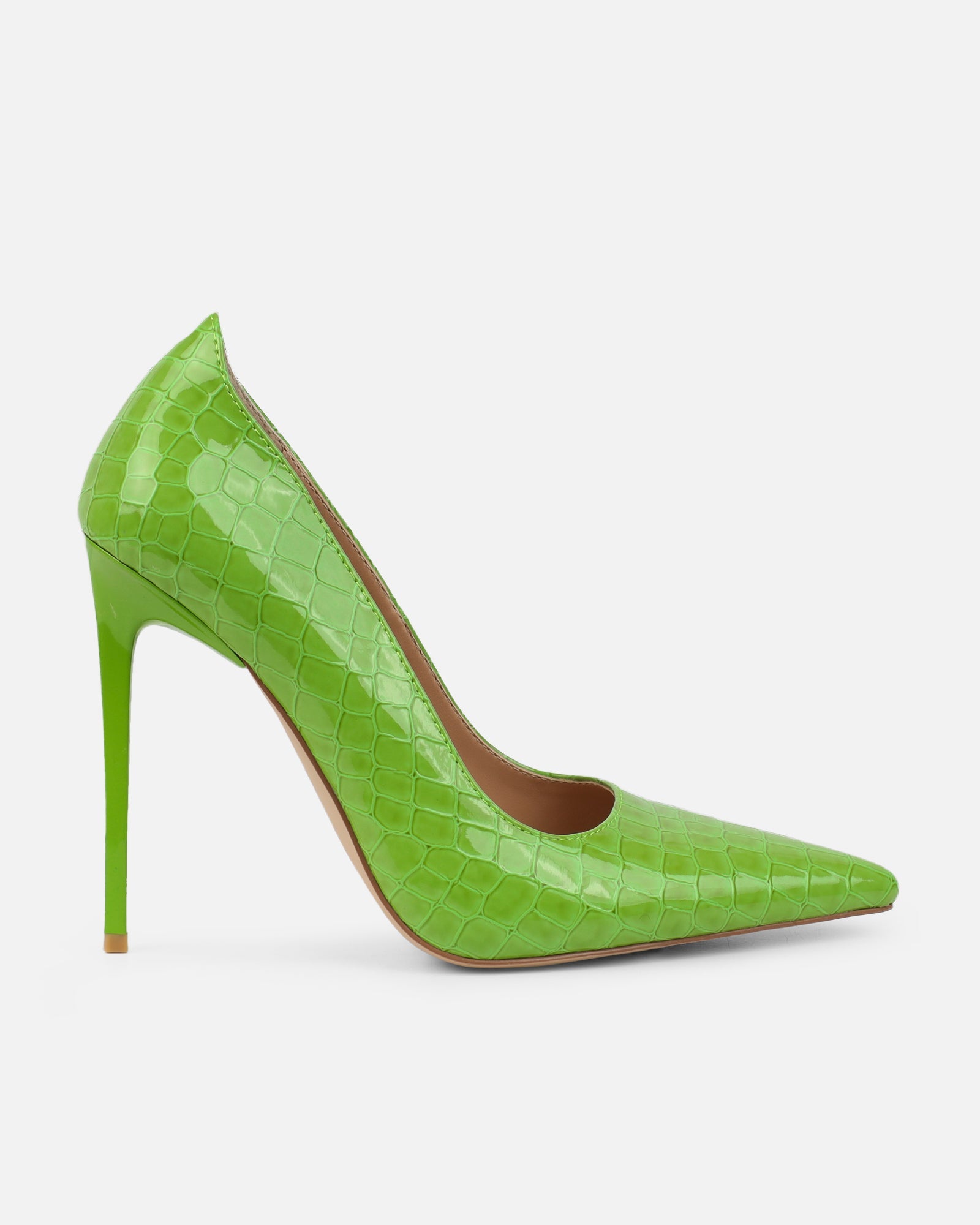 Kamii Green Patent Faux Croc Effect Court Shoes