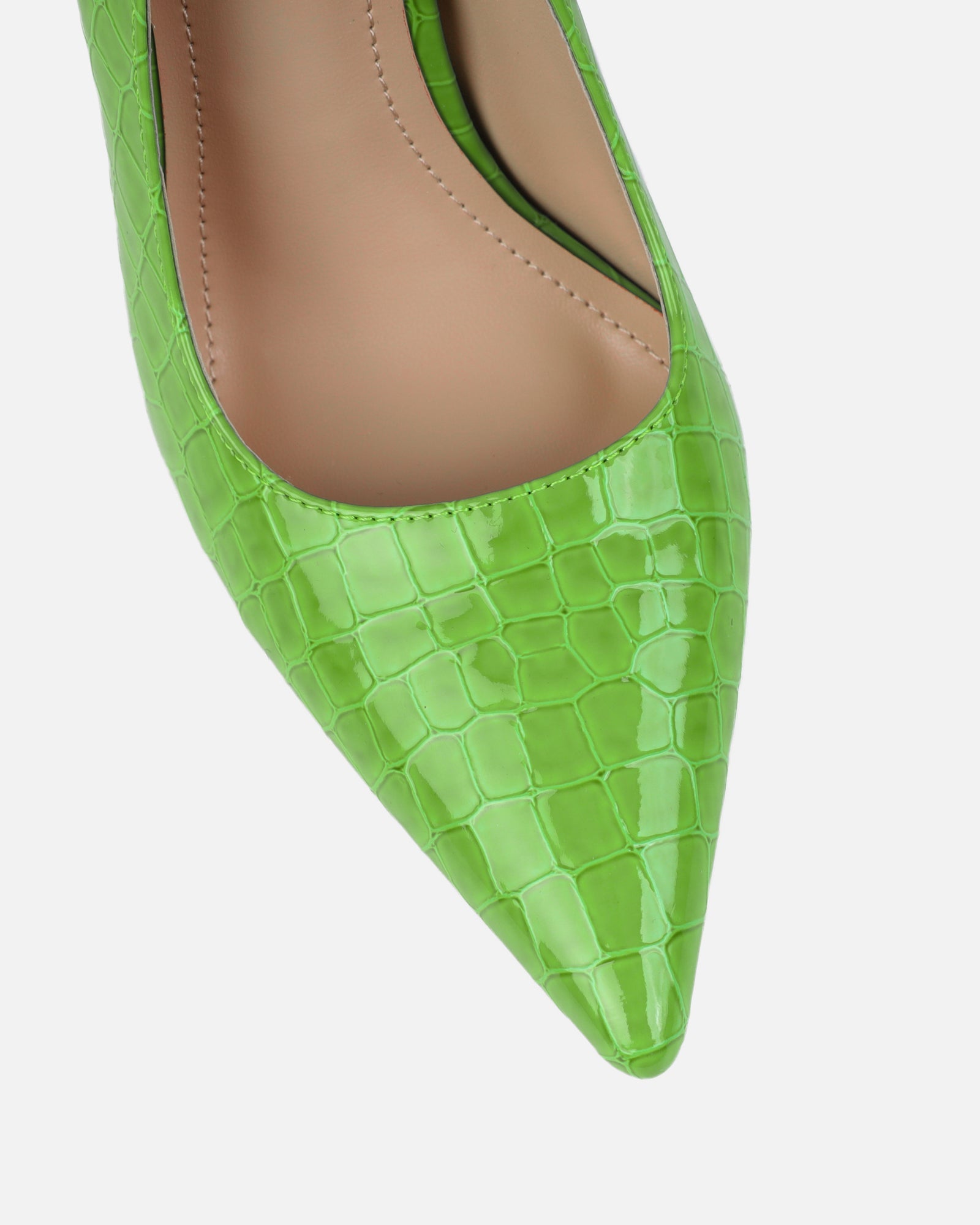 Kamii Green Patent Faux Croc Effect Court Shoes