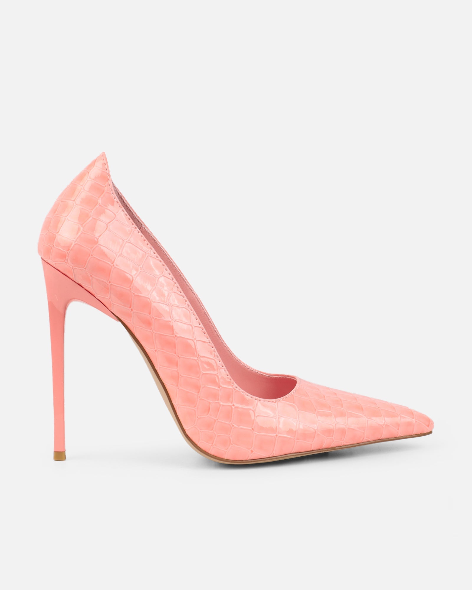Kamii Pink Patent Faux Croc Effect Court Shoes