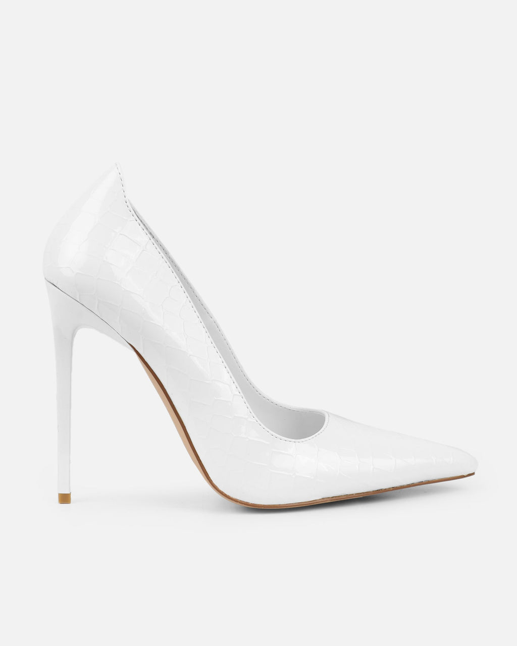 Kamii White Patent Faux Croc Effect Court Shoes