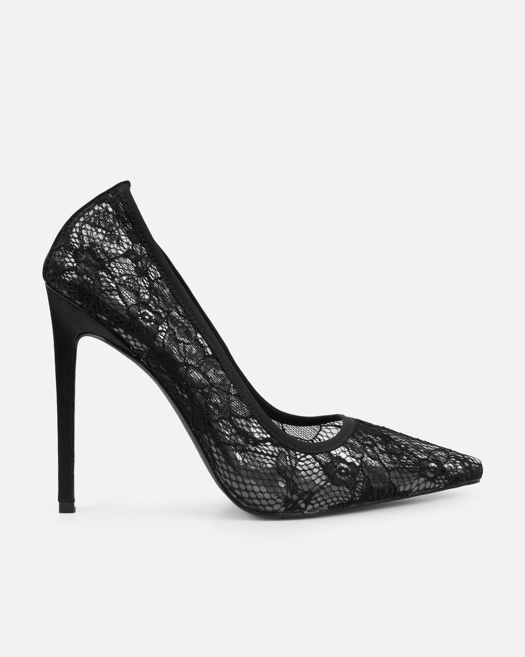 Ausha Black Lace Heeled Court Shoes