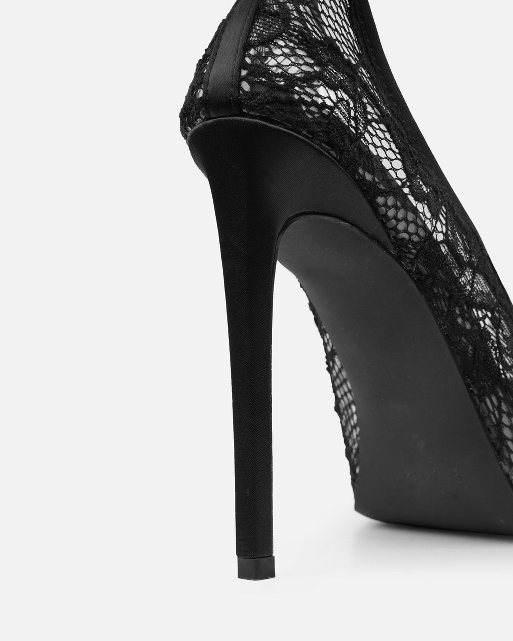 Ausha Black Lace Heeled Court Shoes