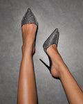 Thia Black Satin Diamante Mules