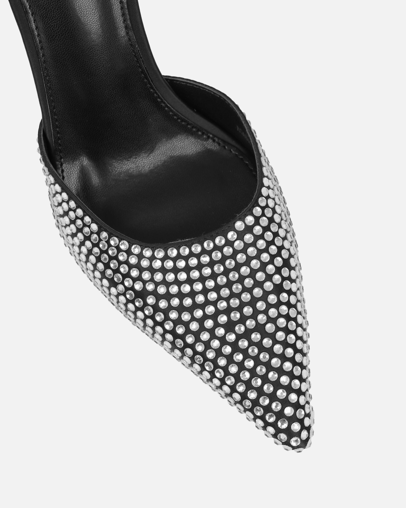 Thia Black Satin Diamante Mules