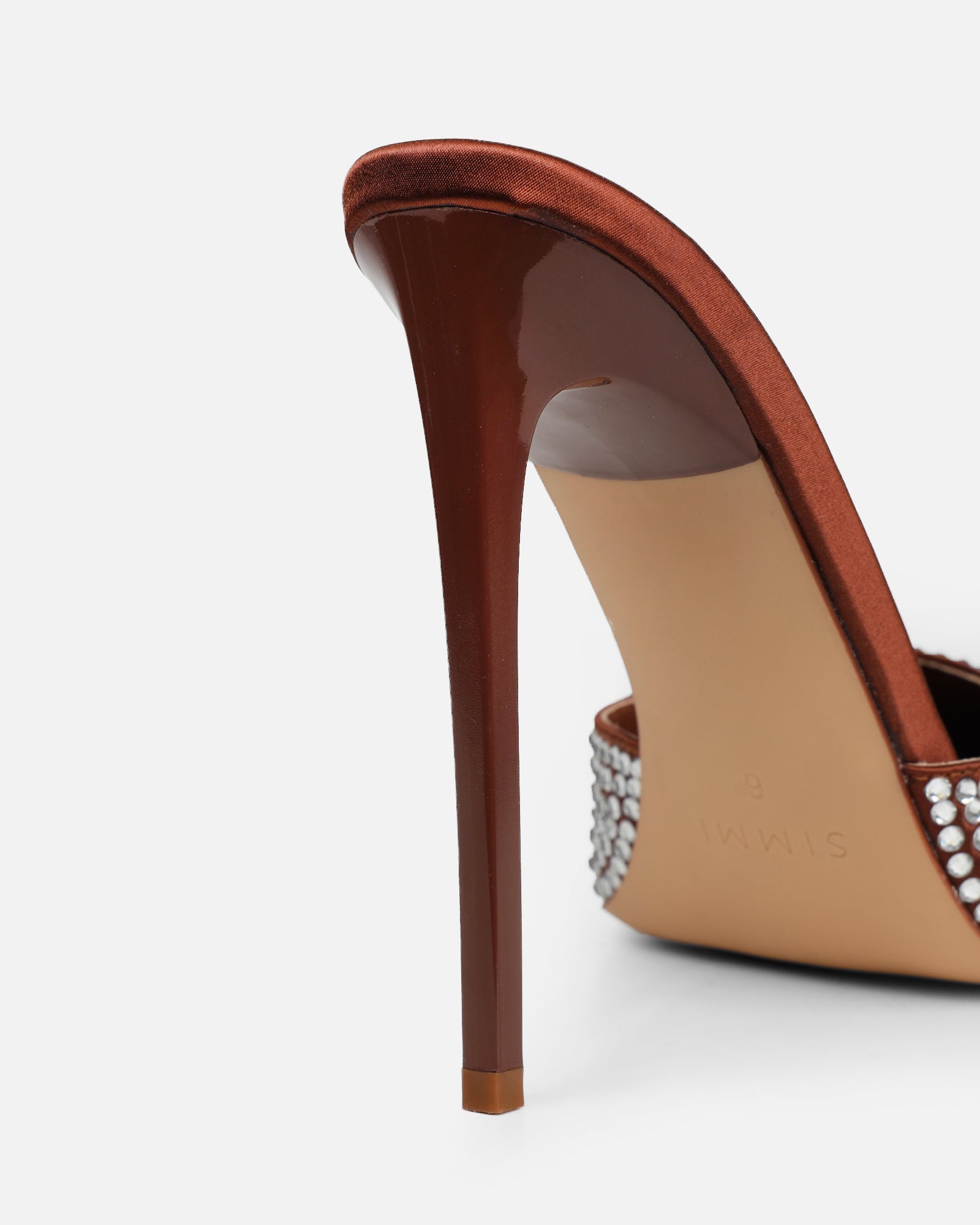 Thia Brown Satin Diamante Mules