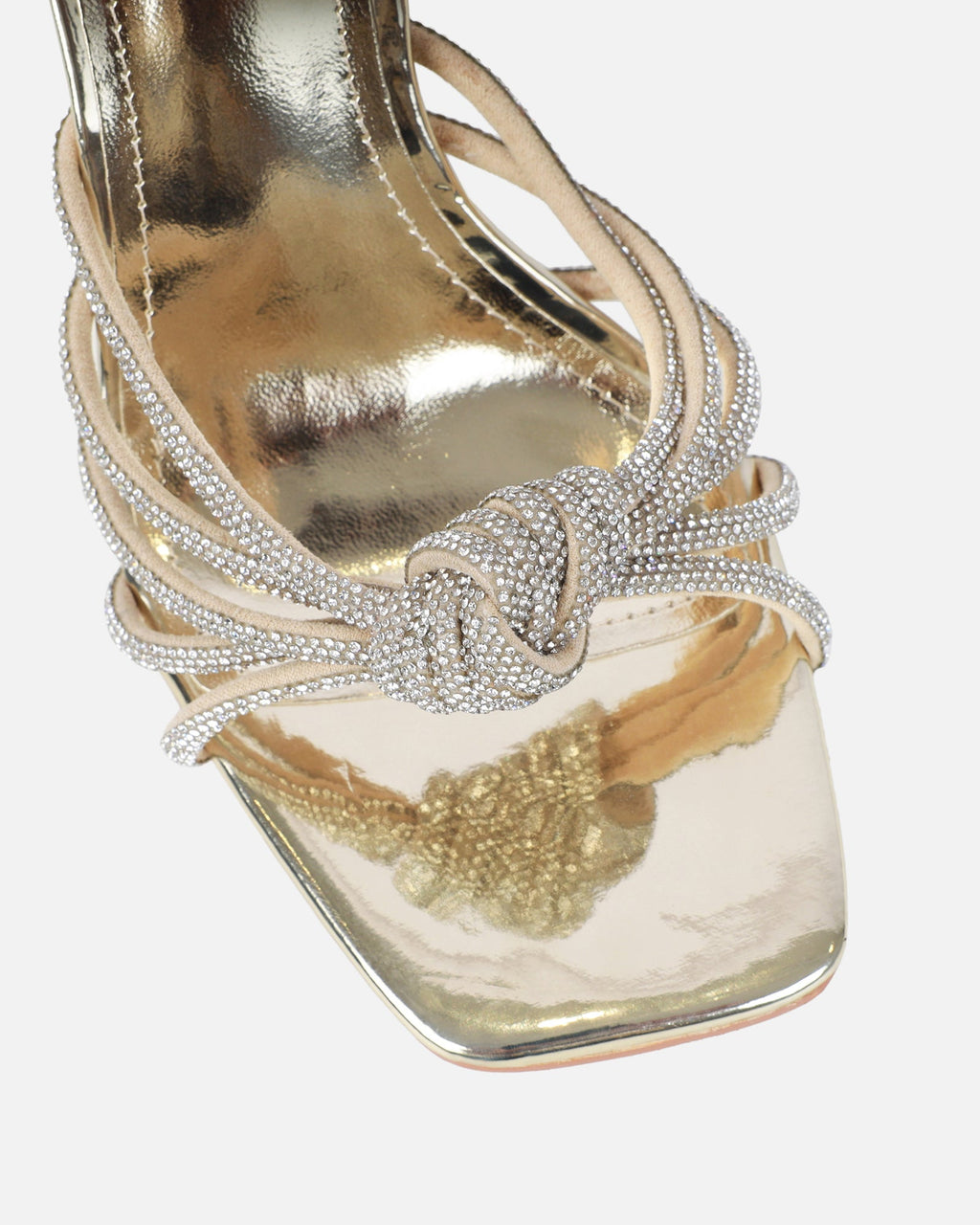 Dreaa Gold Mirror Diamante Twist Wedge Sandals