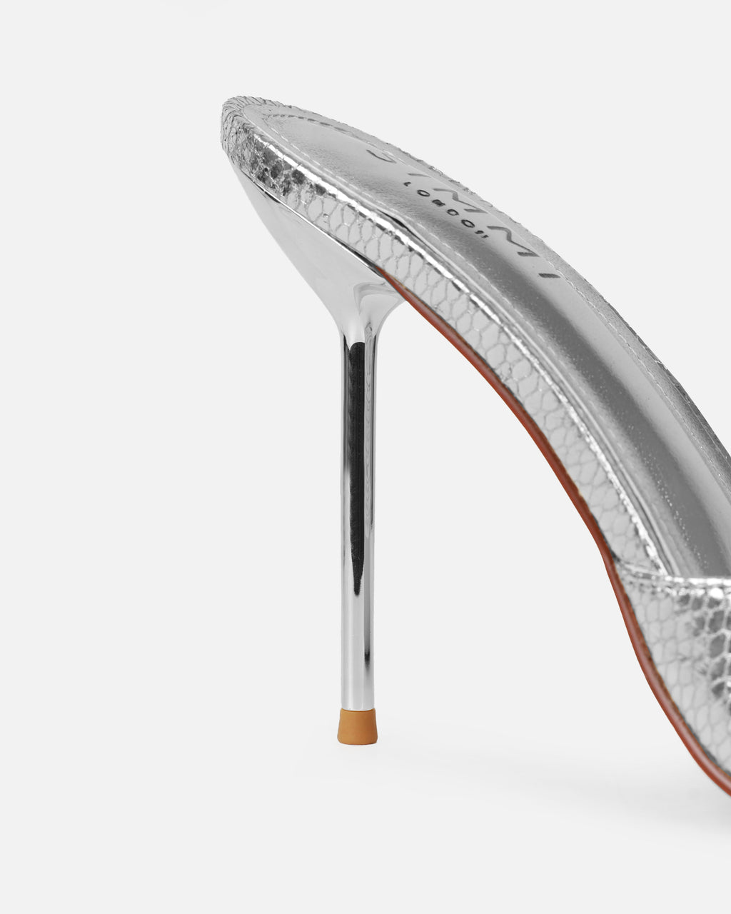 Akia Silver Faux Snake Evil Eye Stiletto Mules