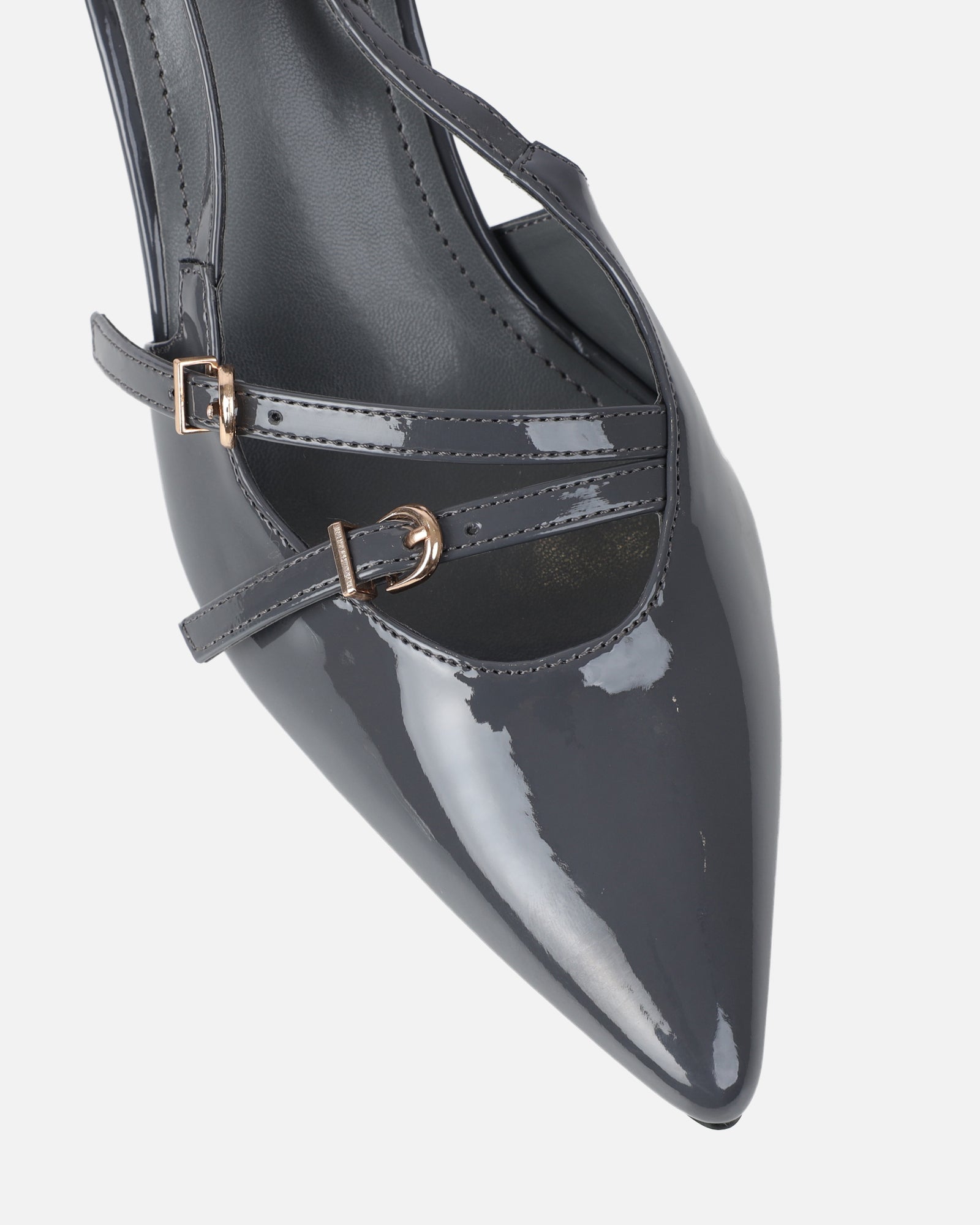 Aksa Grey Patent Sling Back Court Shoes