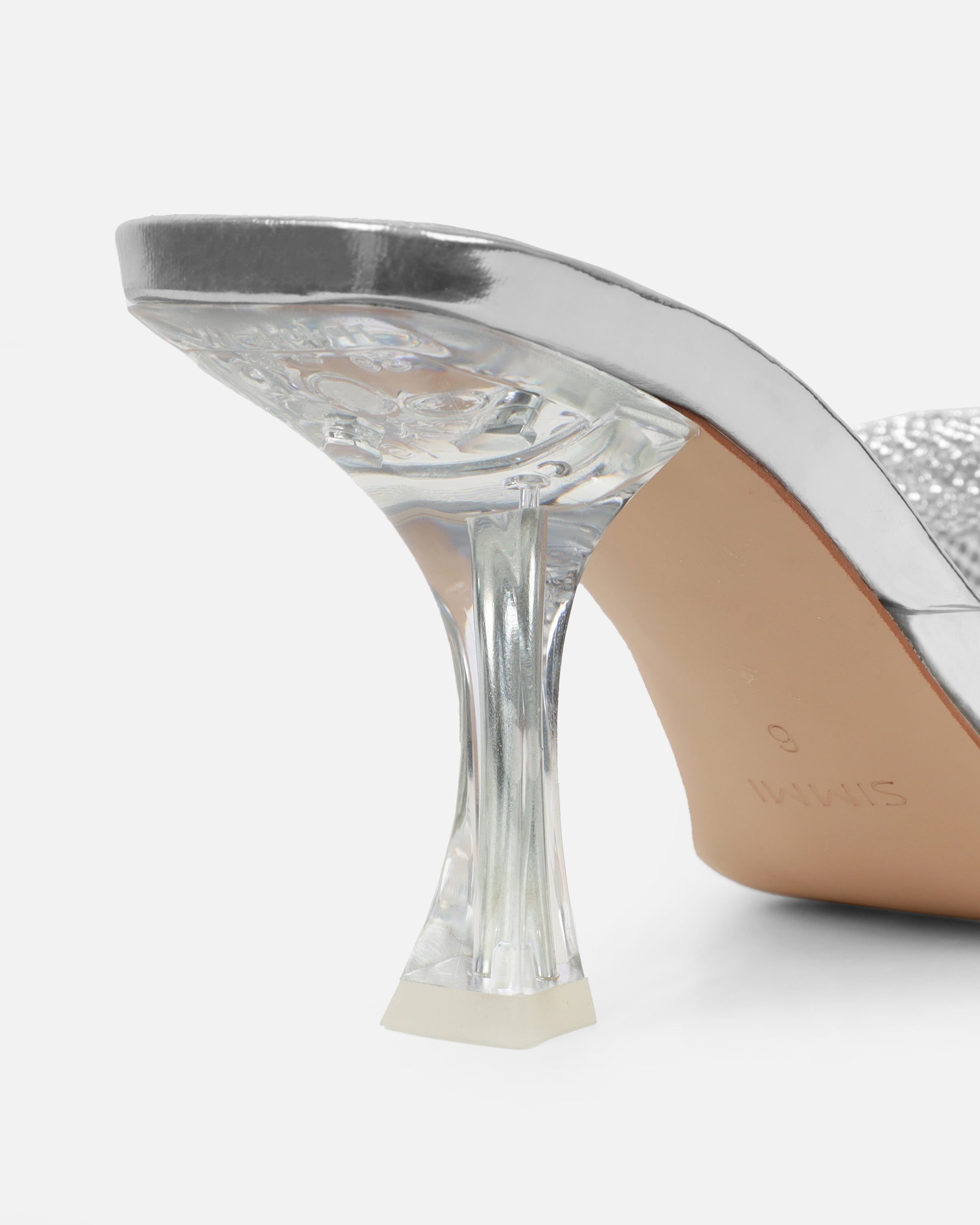 Alorah Clear Silver Mirror Diamante Bow Trim Sling Back Court Shoes