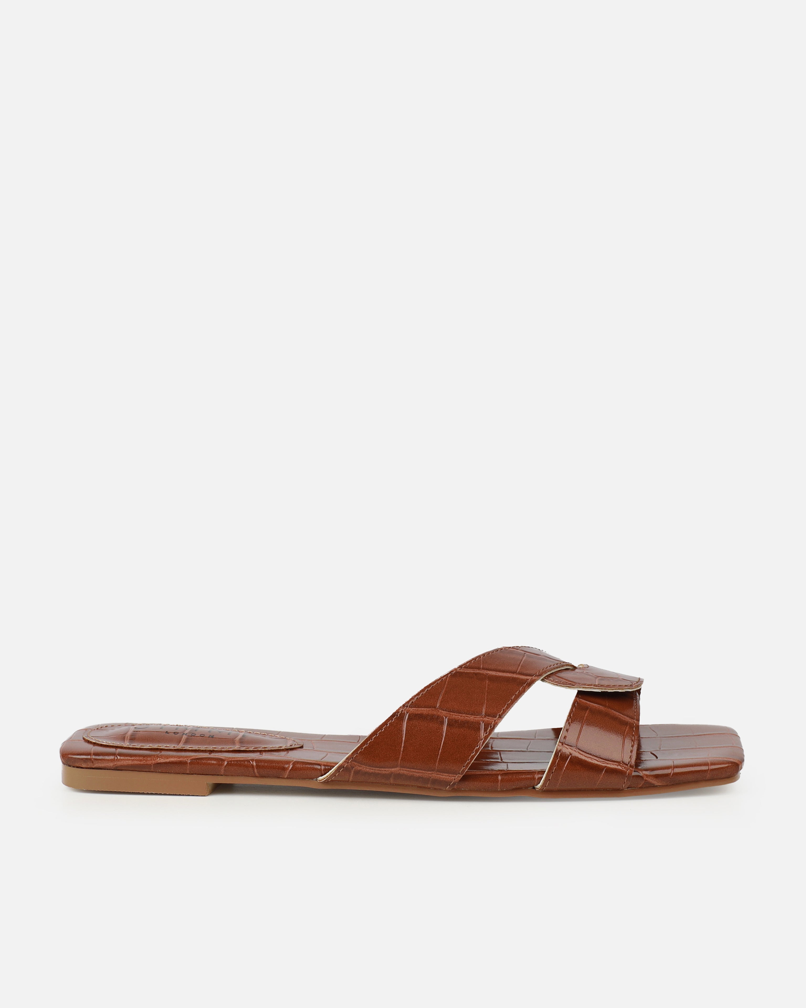 Cherie Tan Faux Croc Print Flat Sandals