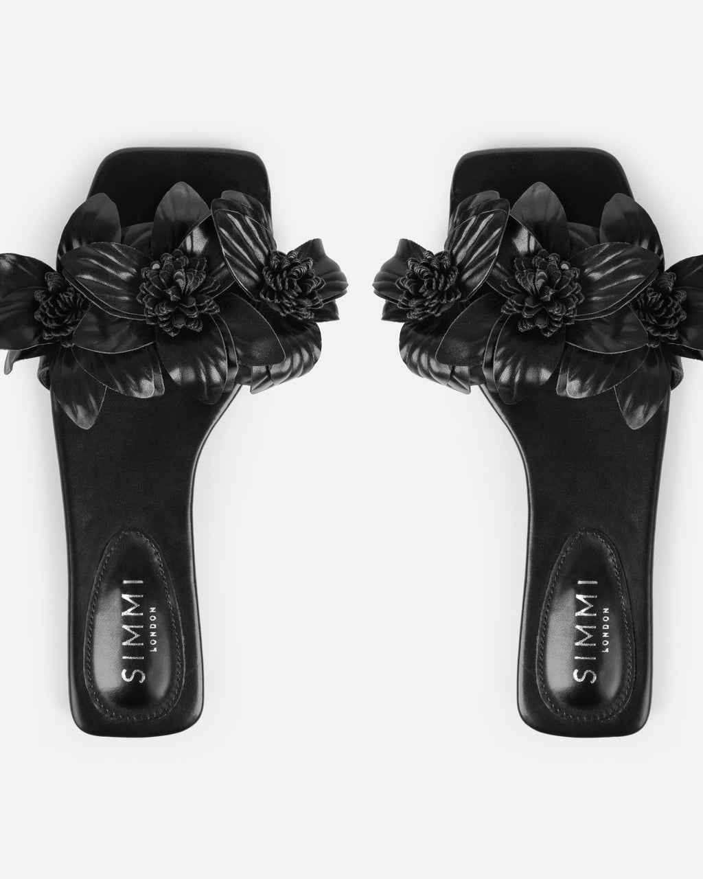 Miray Black Flower Flat Slides