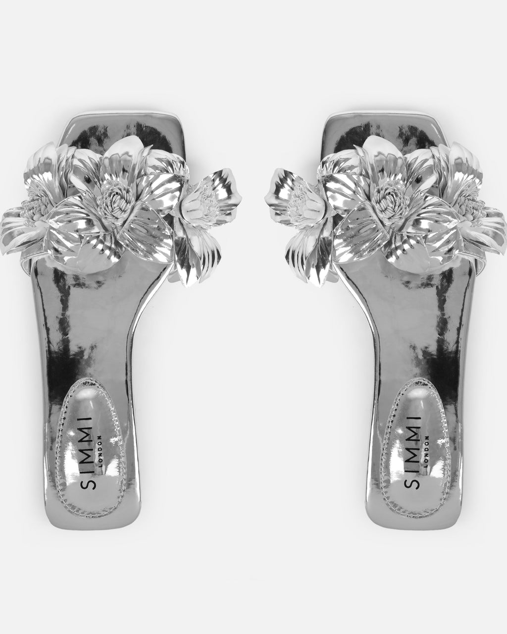 Miray Silver Flower Flat Slides