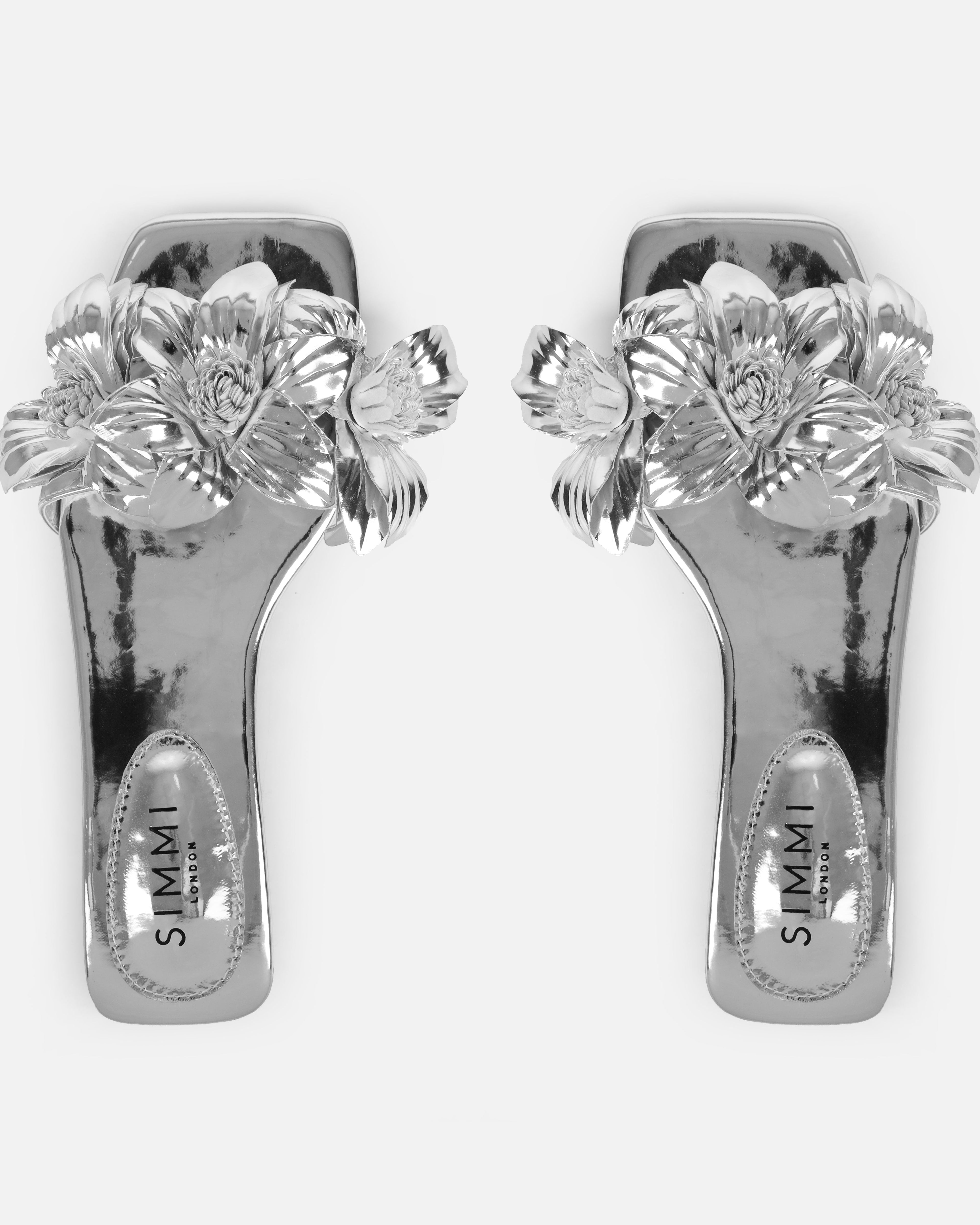 Miray Silver Flower Flat Slides
