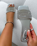 Bethan Silver Metallic Diamante Flat Sandals