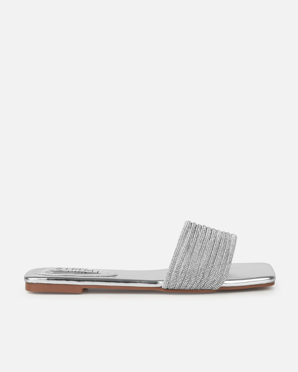 Bethan Silver Metallic Diamante Flat Sandals