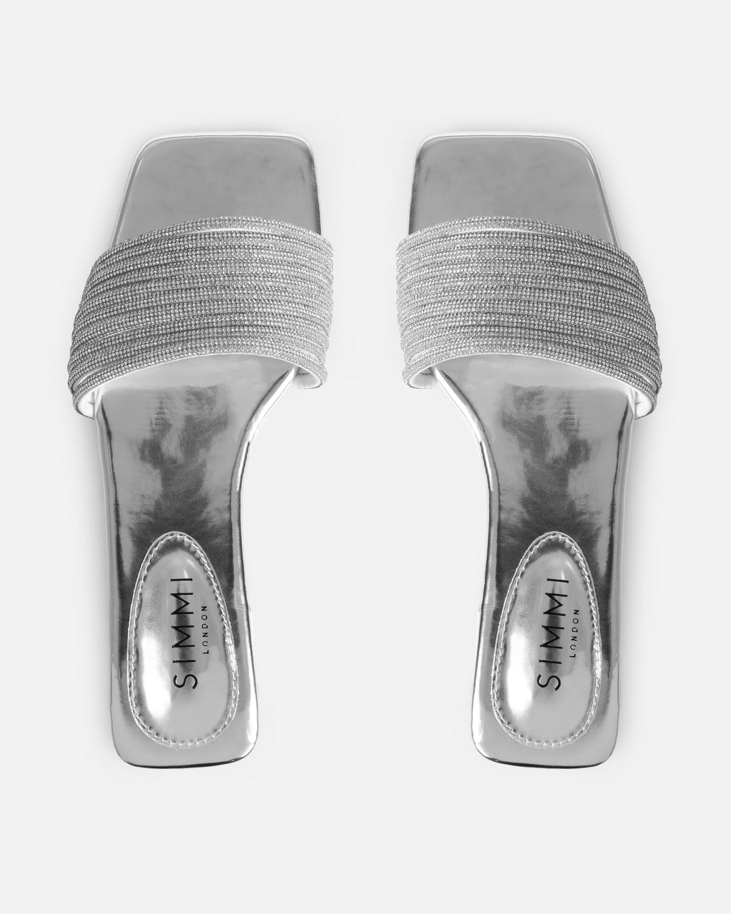 Bethan Silver Metallic Diamante Flat Sandals