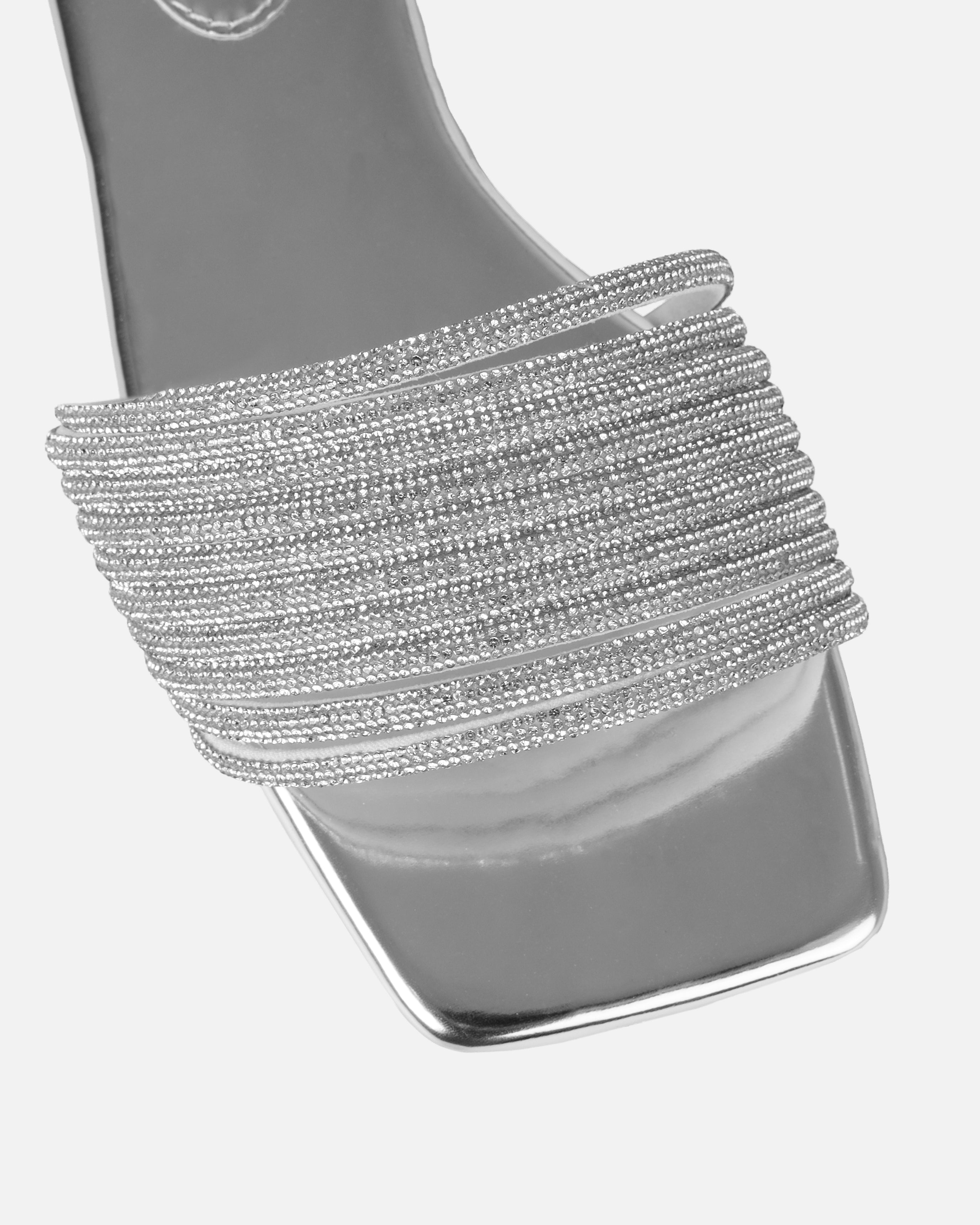 Bethan Silver Metallic Diamante Flat Sandals
