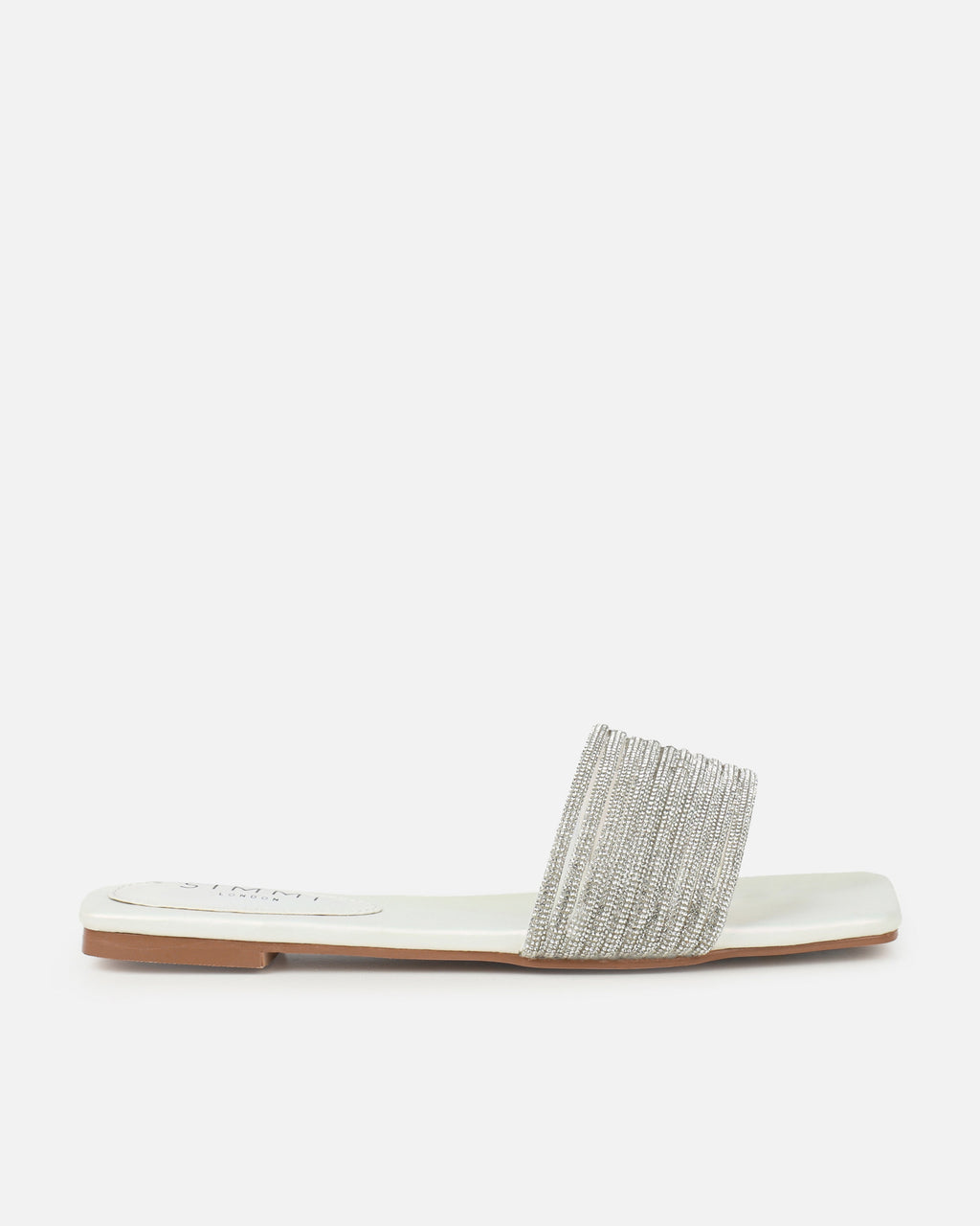 Bethan White Pearled Diamante Flat Sandals