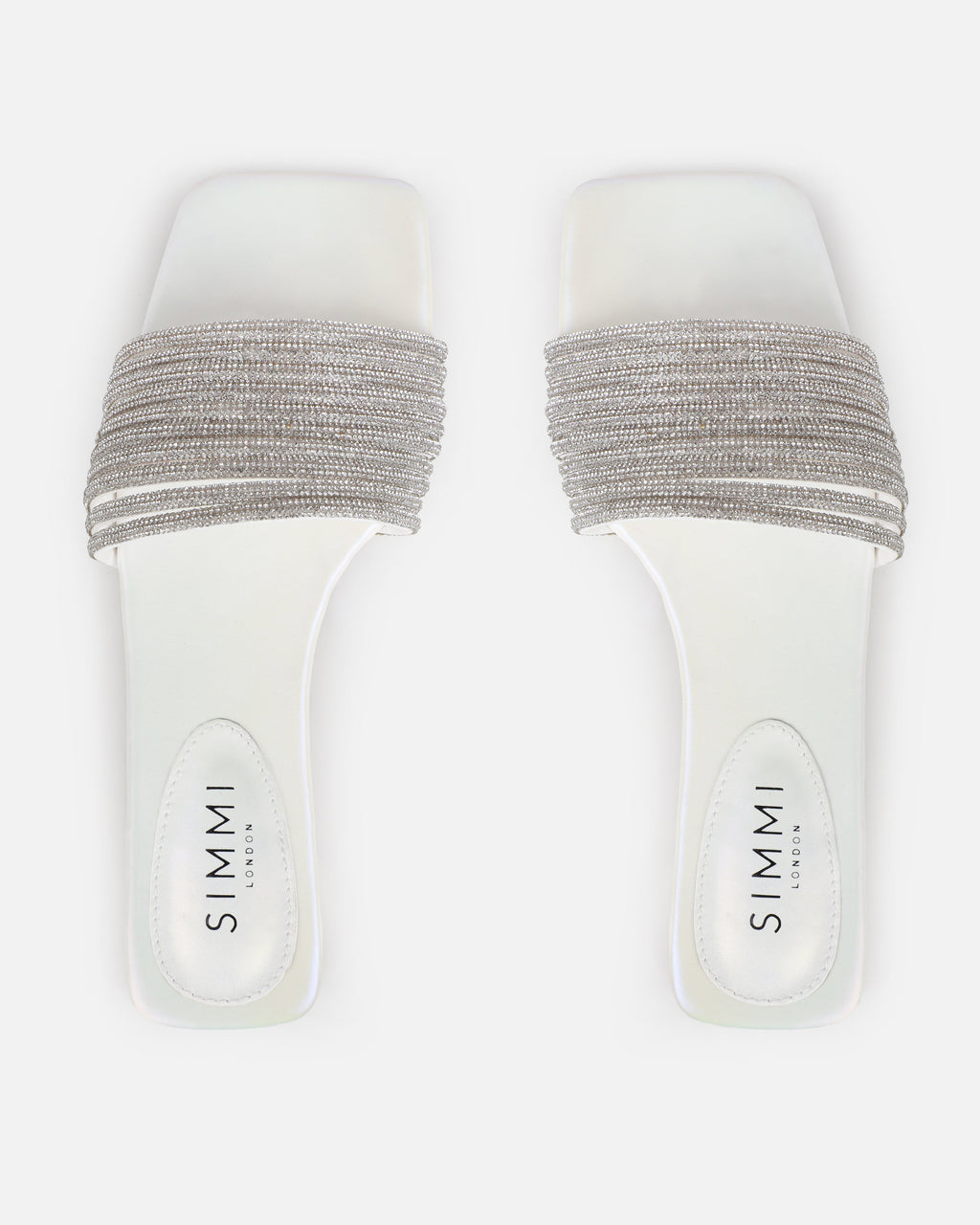 Bethan White Pearled Diamante Flat Sandals