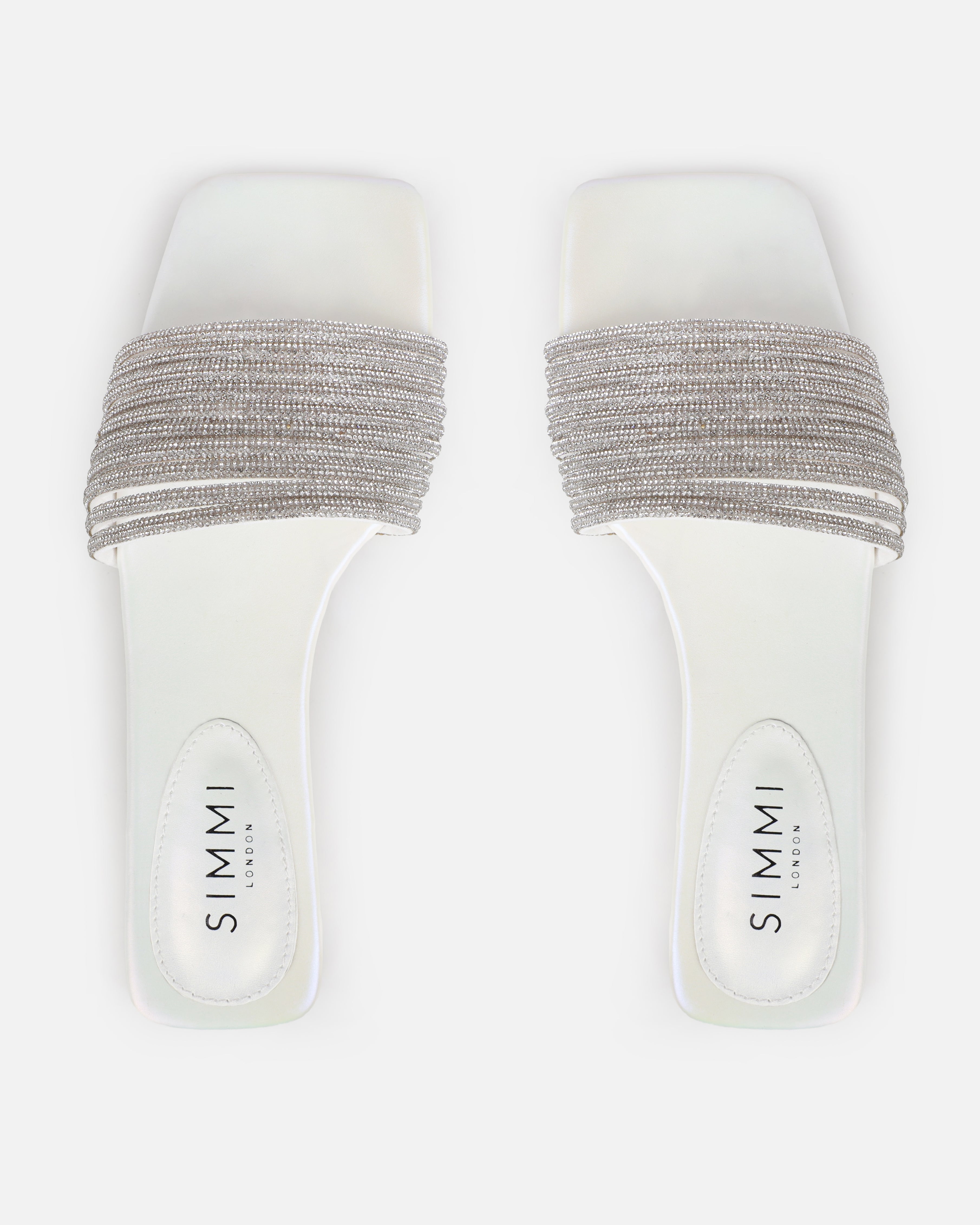 Bethan White Pearled Diamante Flat Sandals