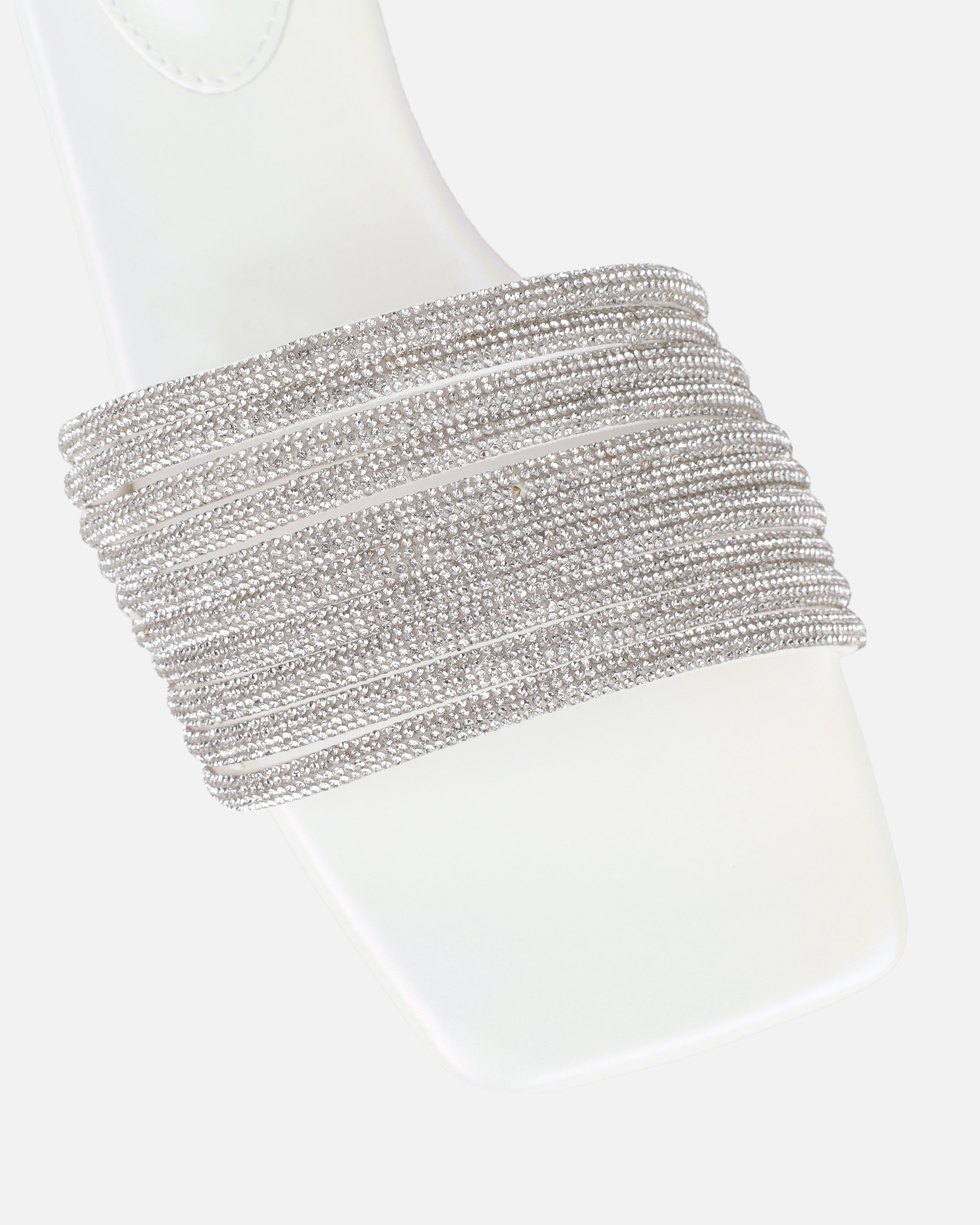 Bethan White Pearled Diamante Flat Sandals