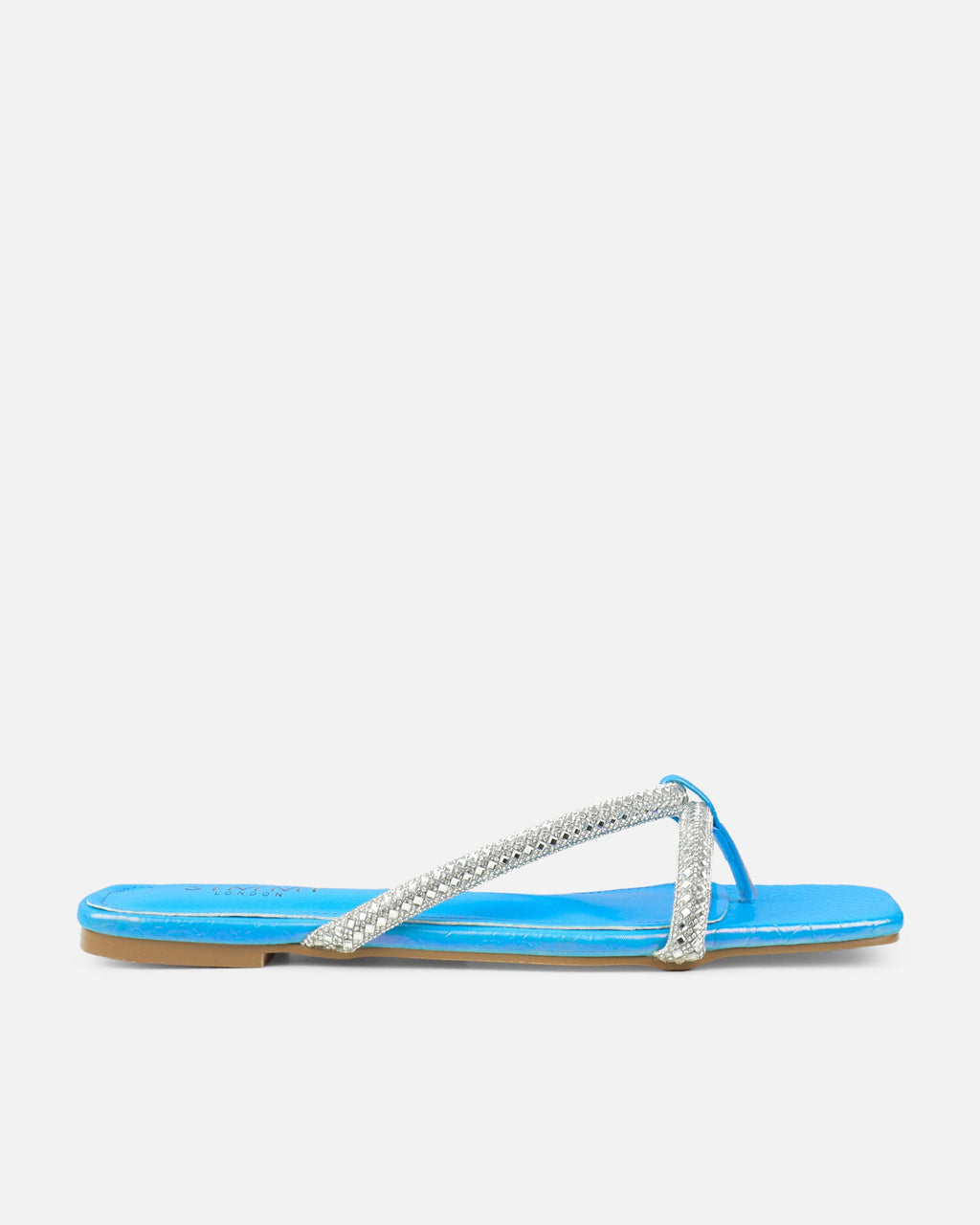 Visha Blue Faux Snake Effect Diamante Flat Sandals