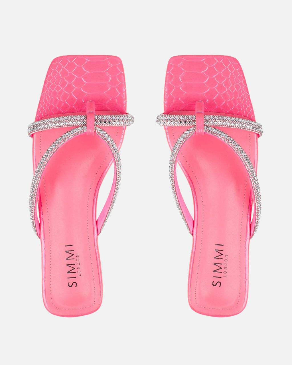 Visha Pink Faux Snake Effect Diamante Flat Sandals